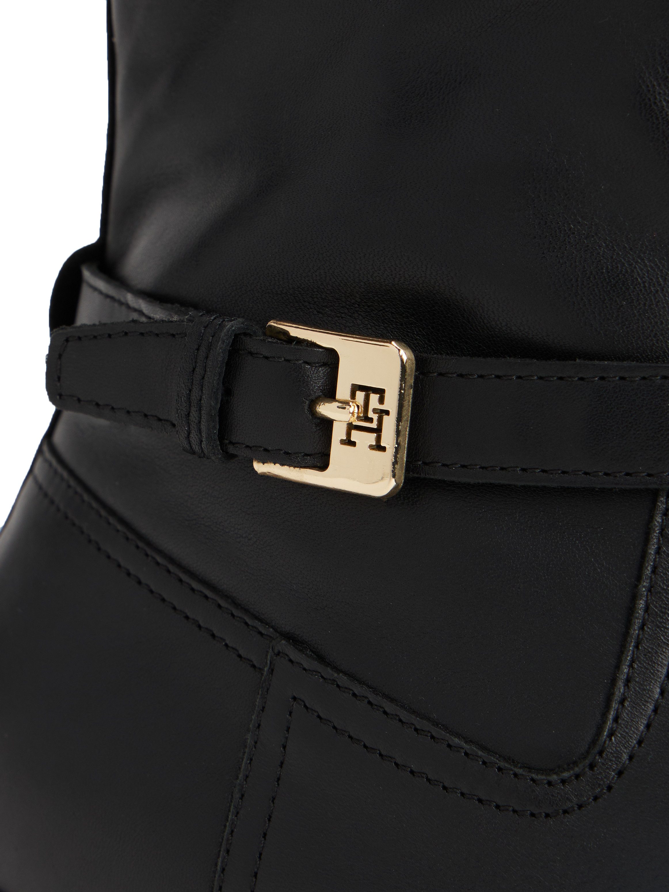 Tommy Hilfiger TH BUCKLE RIDING LEATHER BOOTIE Stiefelette, Blockabsatz, Ankleboots, Businessschuh mit Zierschnalle
