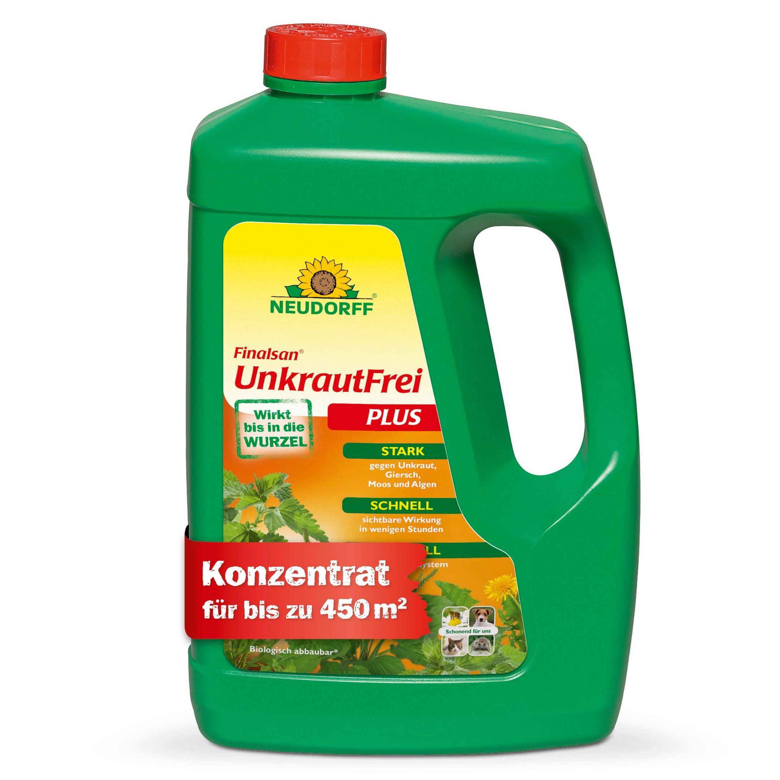 Neudorff Unkrautbekämpfungsmittel Finalsan UnkrautFrei Plus, 2500 ml, 1 St., schonend für Haustiere, Unkraut entferner ohne Glyphosat, Glyphosatfreies Unkrautvernichter-Konzentrat mit 2-fach-Wirksystem