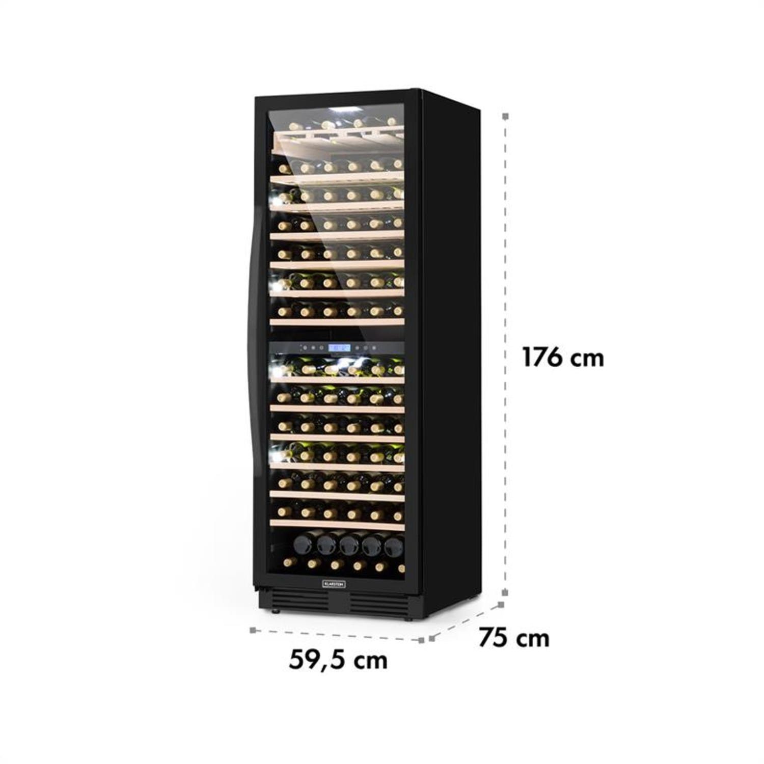 Klarstein Weinkühlschrank Kühlschrank Wein 165 Weintemperierschrank á Zonen 0,75l,2 für Vinovilla Grande Flaschenkühlschrank 162, Standardflaschen