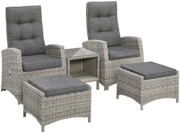 KONIFERA Balkonset Monaco, (Set, 11-tlg., 2x Sessel, 2x Hocker, 1x Tisch 49x49 cm, inkl. Auflagen, Aluminium), Polyrattan, Rückenlehnen stufenlos verstellbar