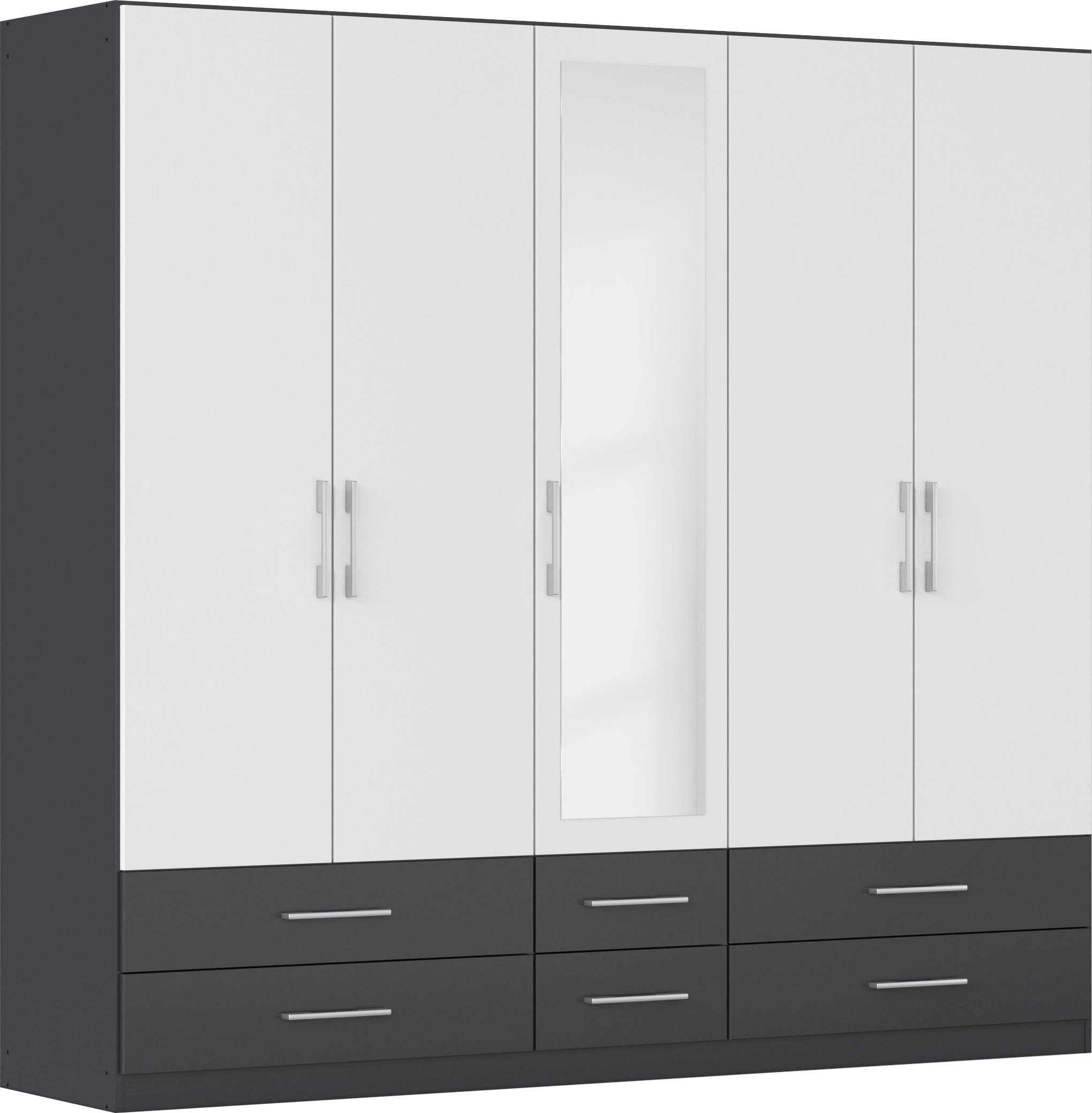 rauch Kleiderschrank Schrank Garderobe Wäscheschrank HERSBRUCK in 2 Breiten (Breiten: 226 oder 271 cm, Höhe 210 cm) mit 6 großzügigen Schubladen sowie Spiegeltüren MADE IN GERMANY