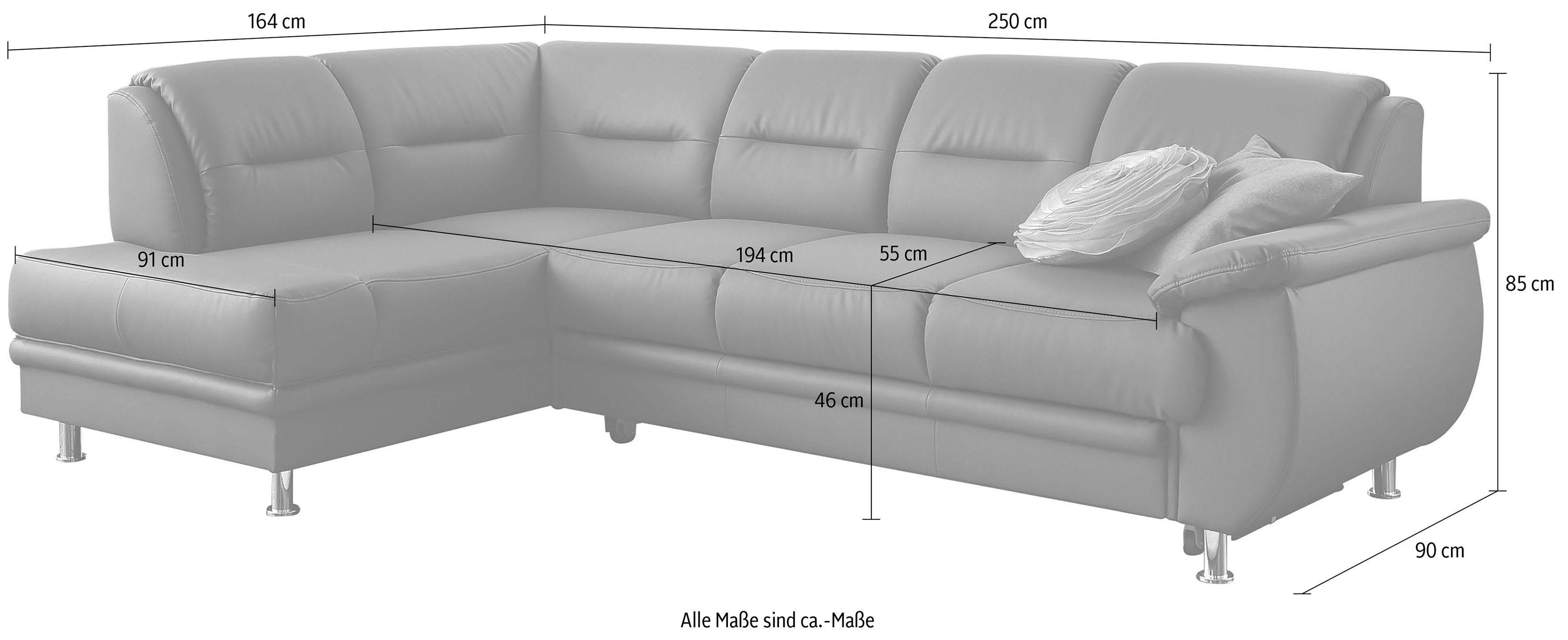 sit&more Ecksofa Mailand L-Form, B: 250 cm, optional Bettfunktion