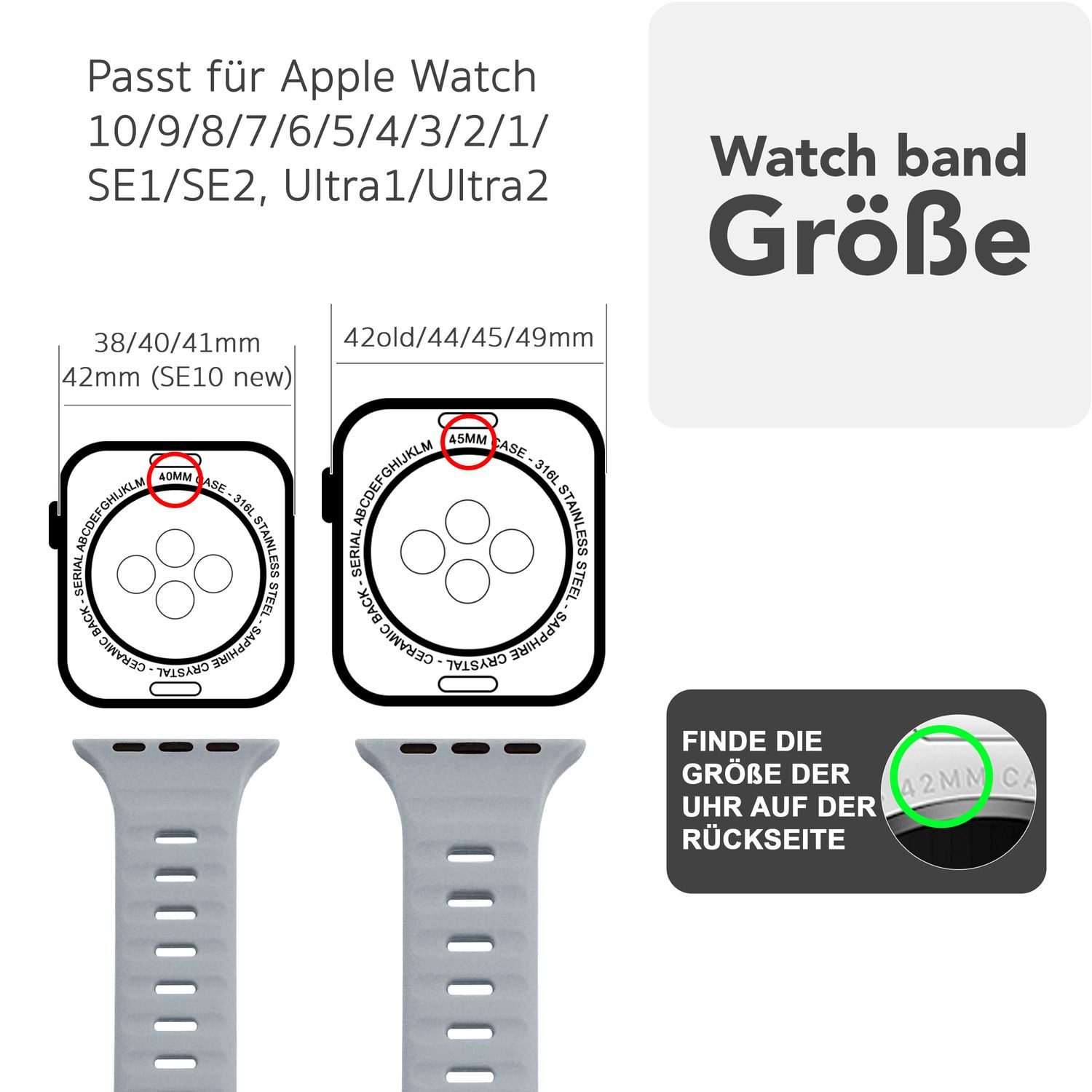 Nalia Smartwatch-Armband Apple Watch 49mm/46/45/44/42(Serie 1-3), Silikon E günstig online kaufen