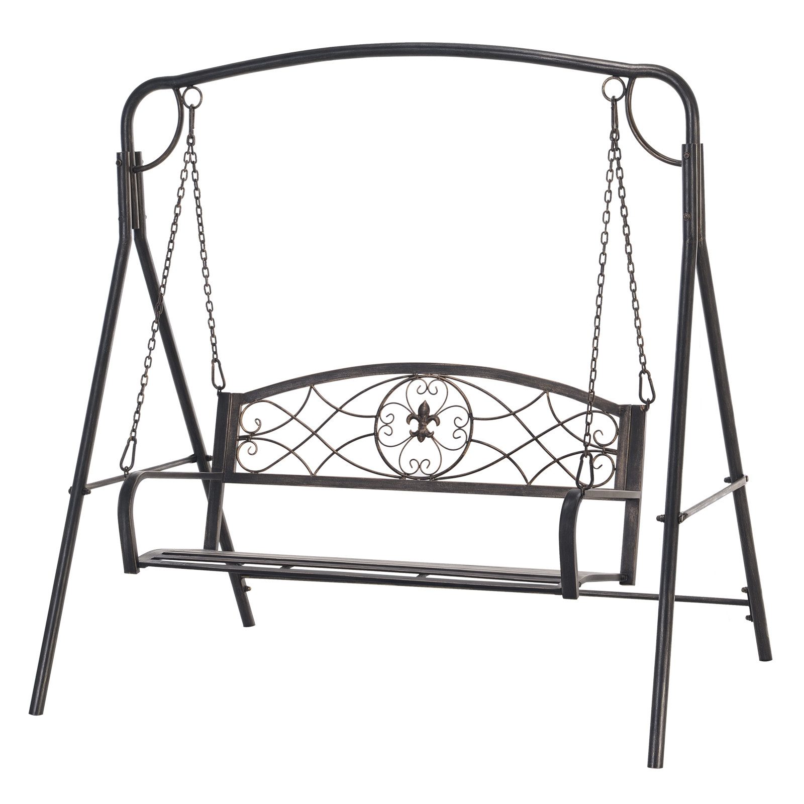 Outsunny Hollywoodschaukel mit A-Rahmen und zusätzlicher Stützstange, 3-Sitzer, Bettfunktion, Hollywoodschaukel, 1 tlg., Hollywoodschaukel, für Garten, Balkon, Schwarz