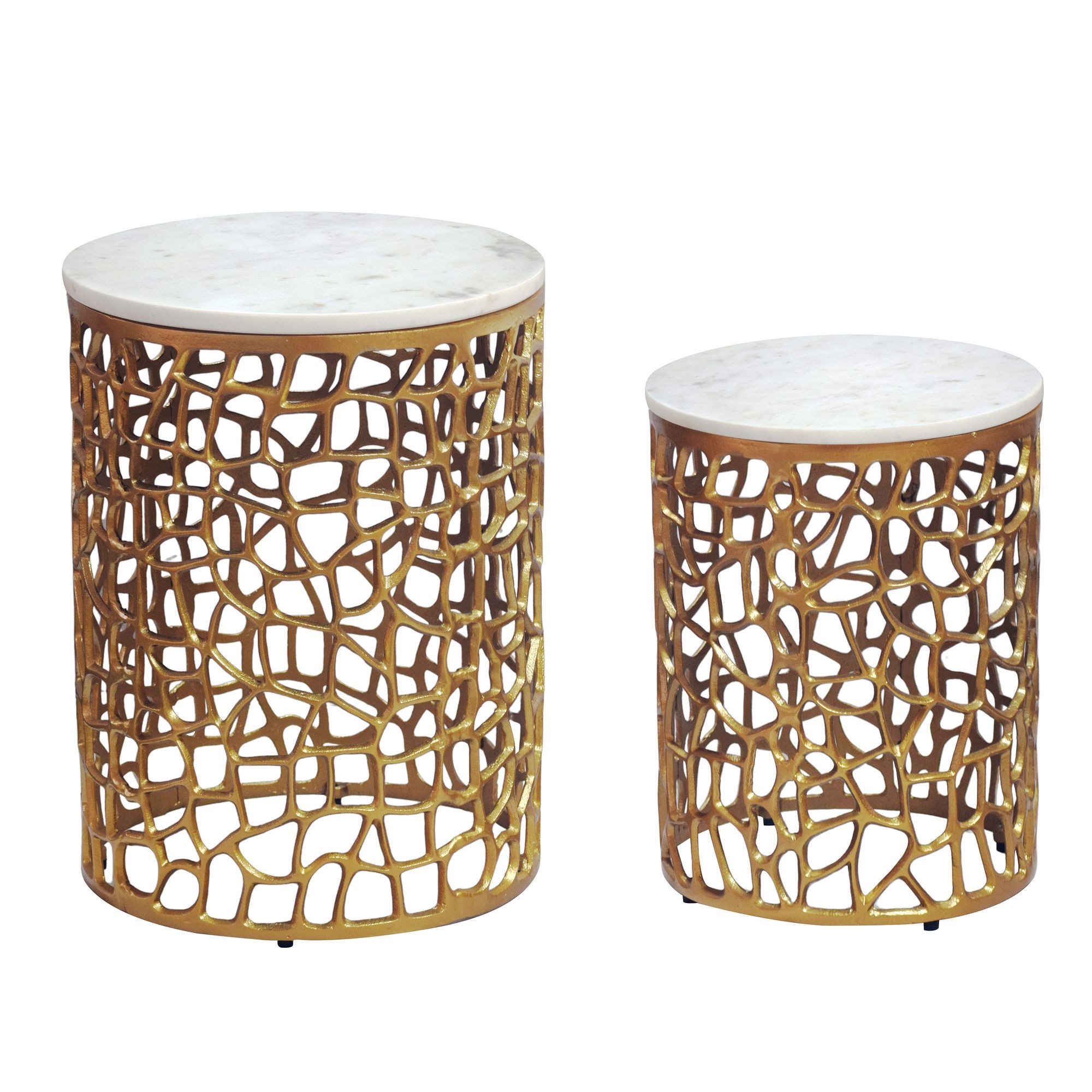 furnicato Satztisch Couchtisch 2er Set 39x39x52,5/32x32x42 cm Weiß-Gold (1-St), Platzsparend stapelbare Beistelltische mit Anti-Rutsch-Noppen