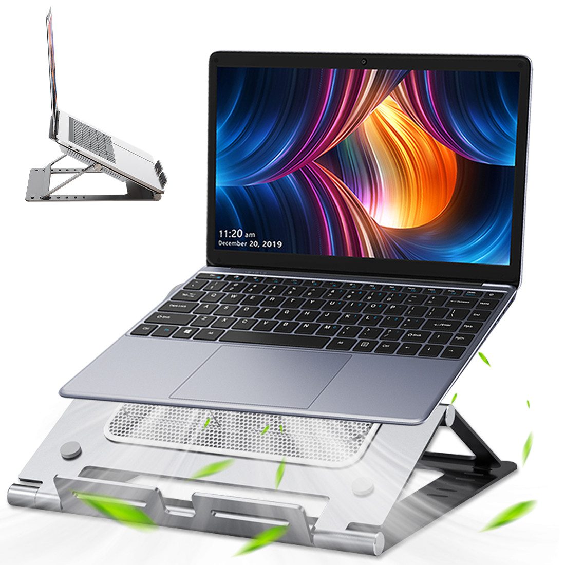 MOPUEA Laptoptisch Laptop-Ständer höhenverstellbar neigbar klappbar, tragbar (5052 Aluminiumlegierung + ABS, 1-St), Größenkompatibilität: 17,3 Zoll und darunter