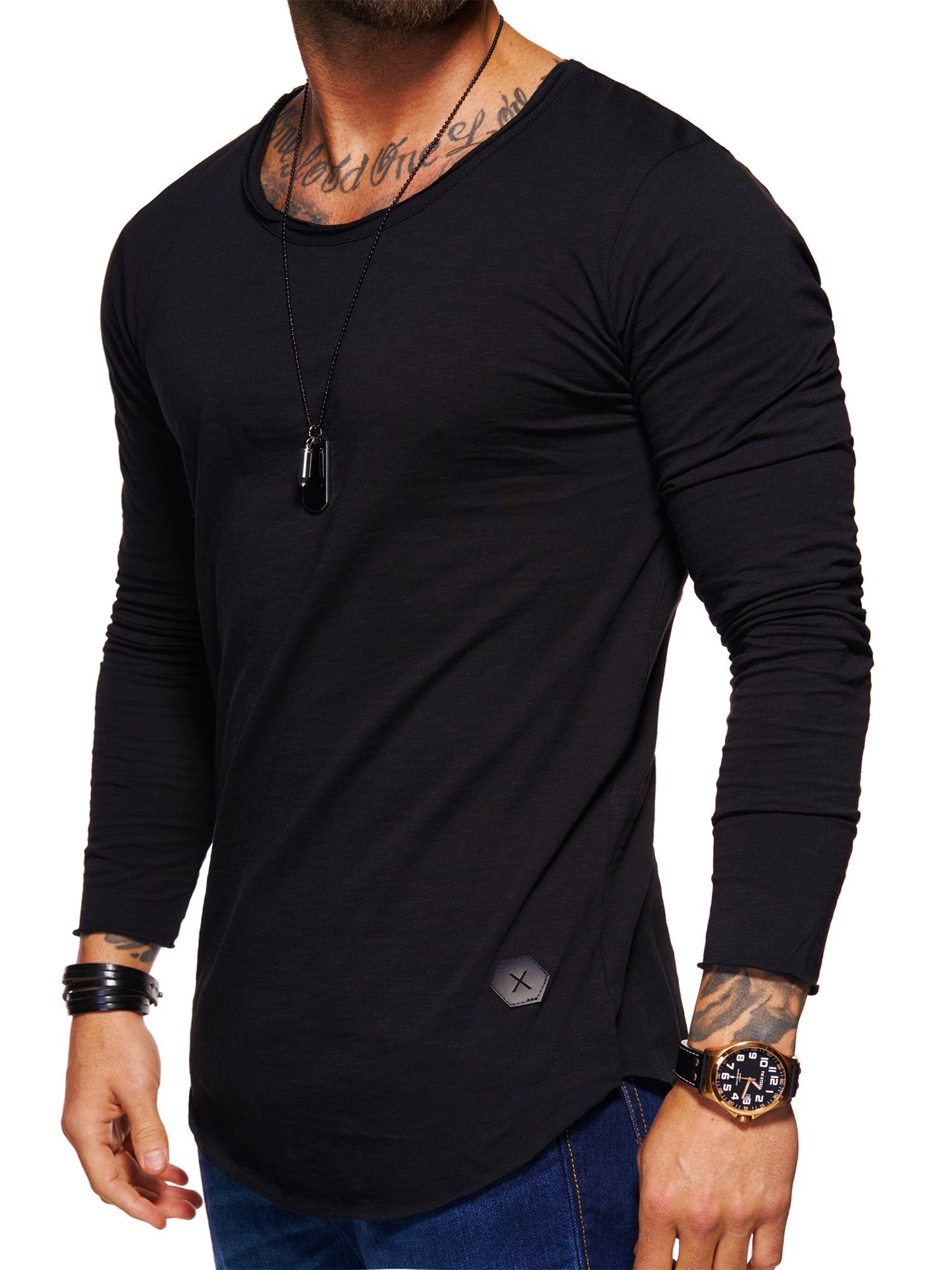 O-Neck Oversize-Look Longsleeve Style-Division im SDDENTON Schwarz Basic