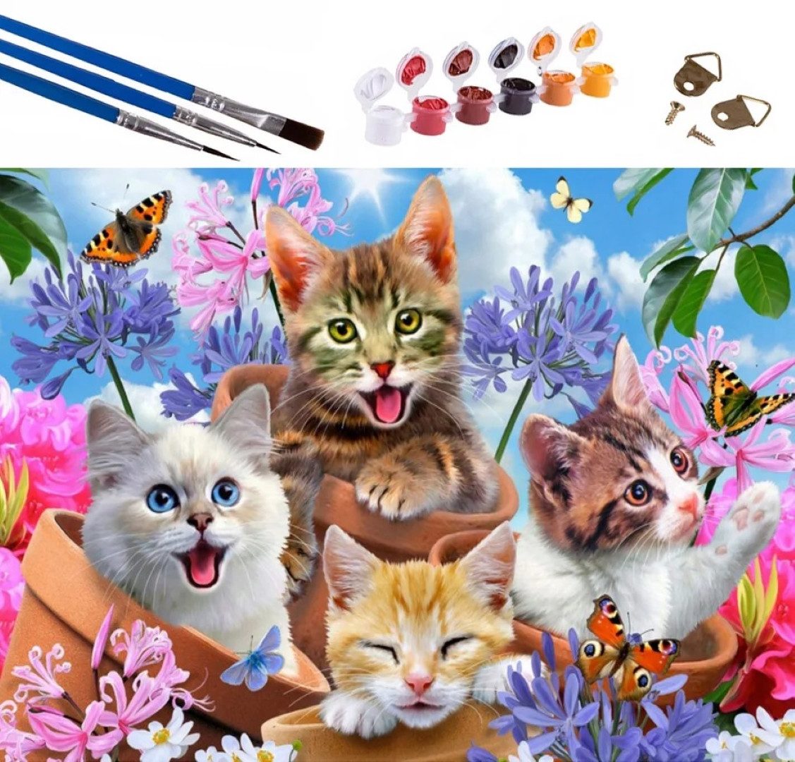 LA CUTE Раскрась по номерам Раскрась по номерам Set 47x58cm - Kätzchen auf Leinwand (Malen nach Zahlen auf Leinwand Komplett Set, Раскрась по номерам auf Leinwand), Hochwertiges Kätzchen-Malen-nach-Zahlen: Einfach, entspannt, kreativ
