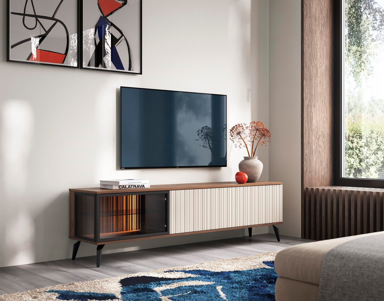 Compleo TV-Schrank dreitürig VIVIN, geriffelte Front, günstig online kaufen