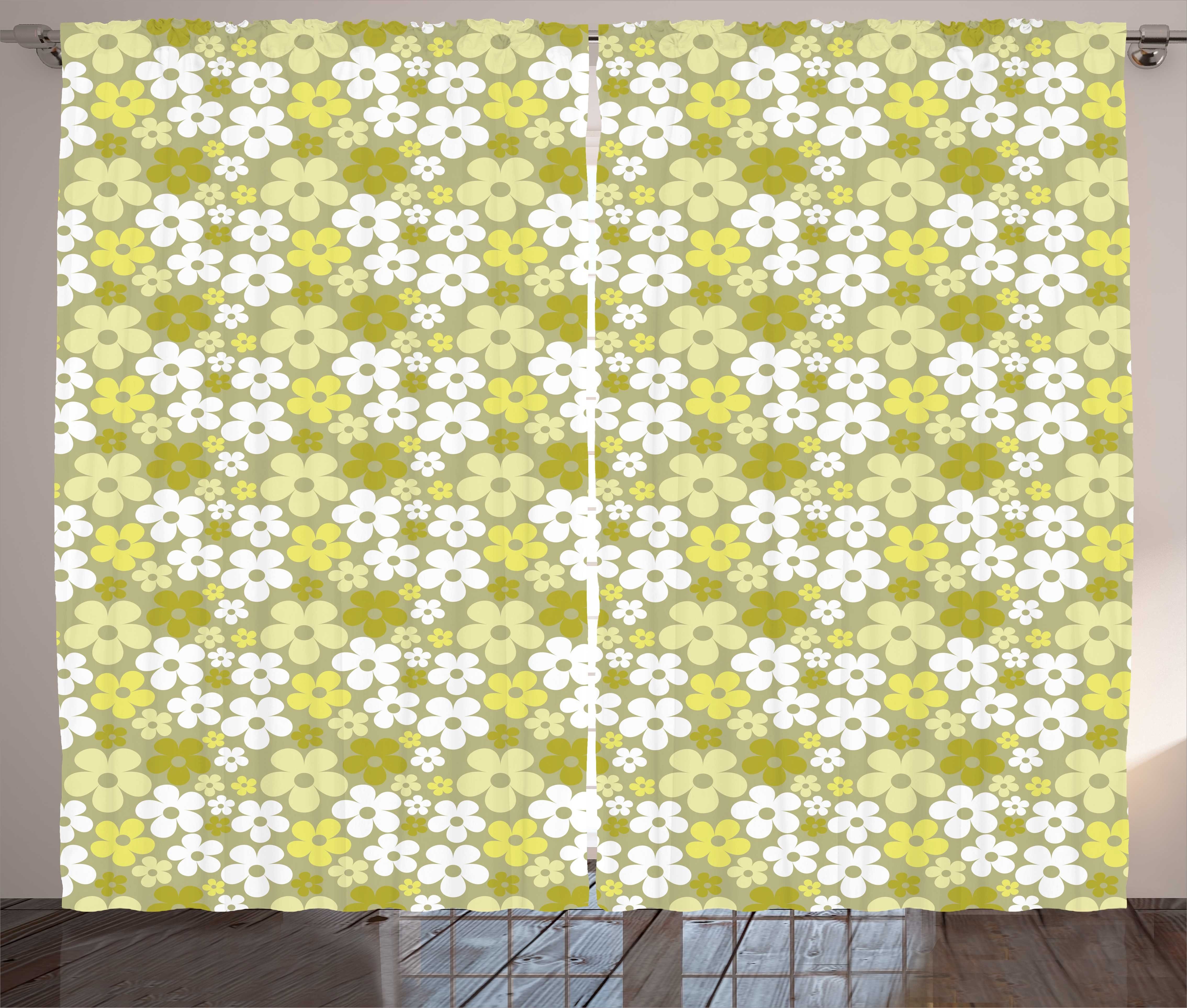 Gardine Schlafzimmer Kräuselband Vorhang mit Schlaufen und Haken, Abakuhaus, grau Gelb Grund Abstrakte Blumen