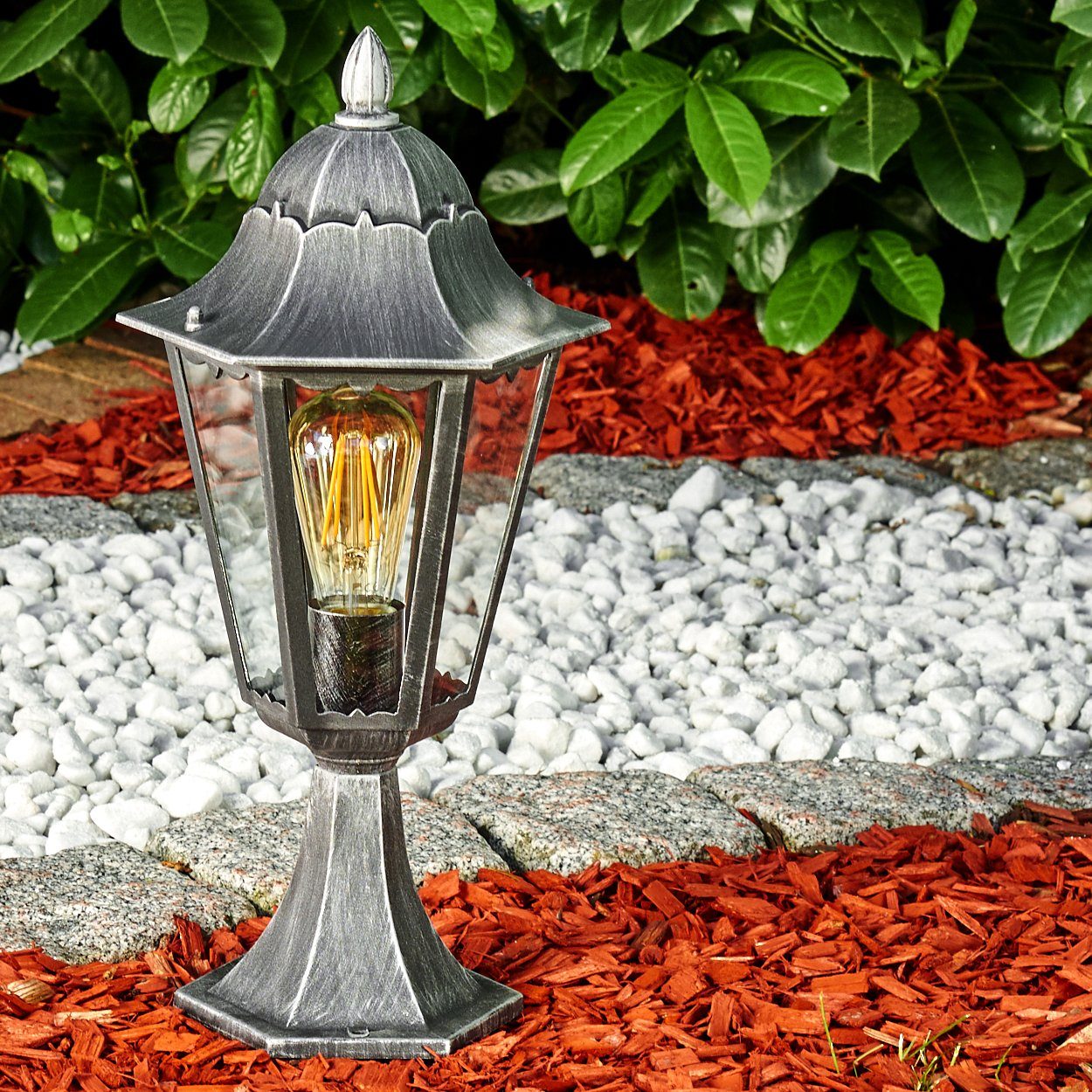 in Außenleuchte hofstein Aluguss Look, Gartenlampe, cm, Schwarz/Silber, in »Ganna« Pollerleuchte IP44 Wegeleuchte 74 E27-Fassung, antikem Klarglas-Scheiben,