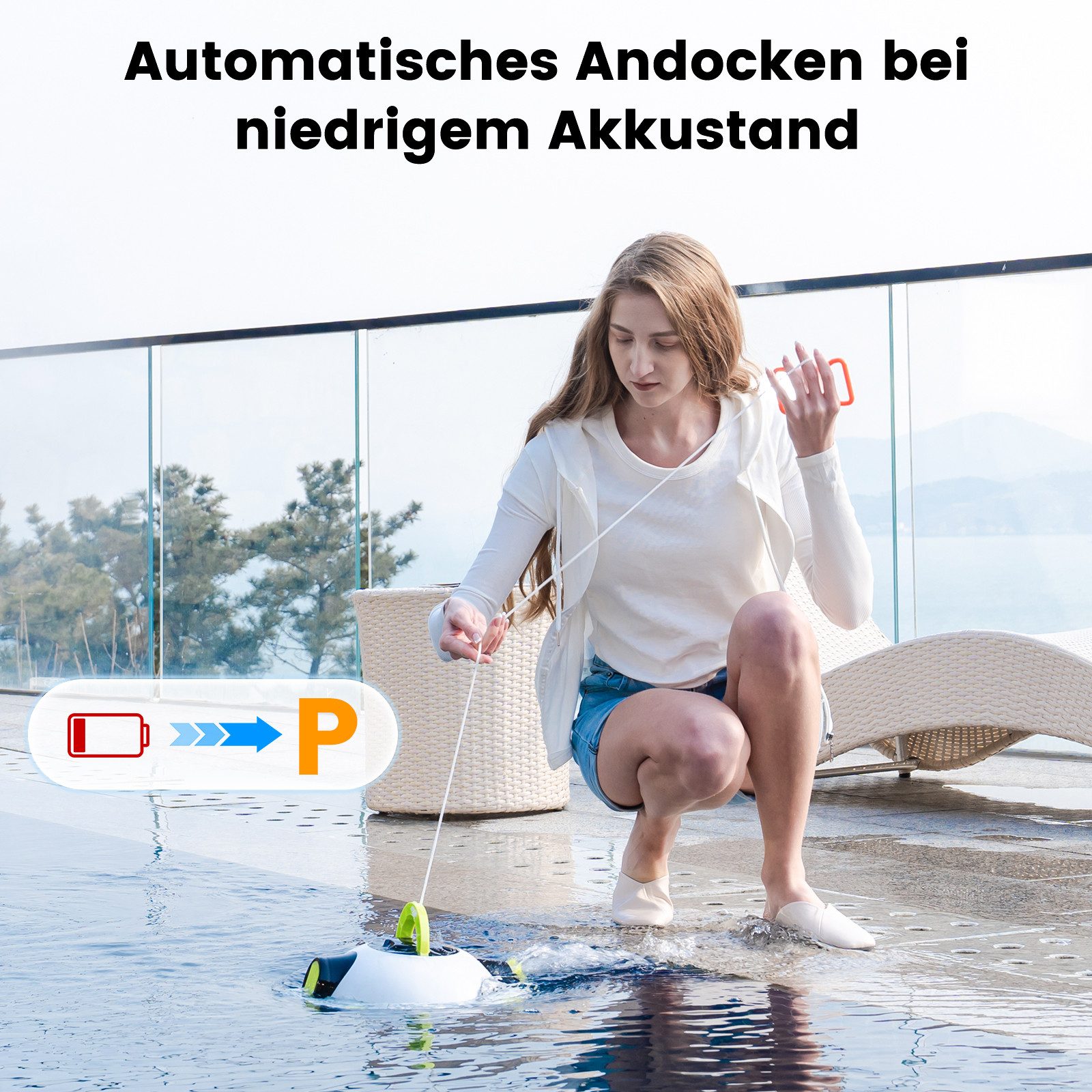 EVERCROSS BOT Poolroboter Y10 Kabelloser Poolroboter Akku, 100Min Akkulaufzeit, Bis zu 120m², Doppelmotorantrieb, Selbsteinparkfunktion, 180μm Filter, IPX8