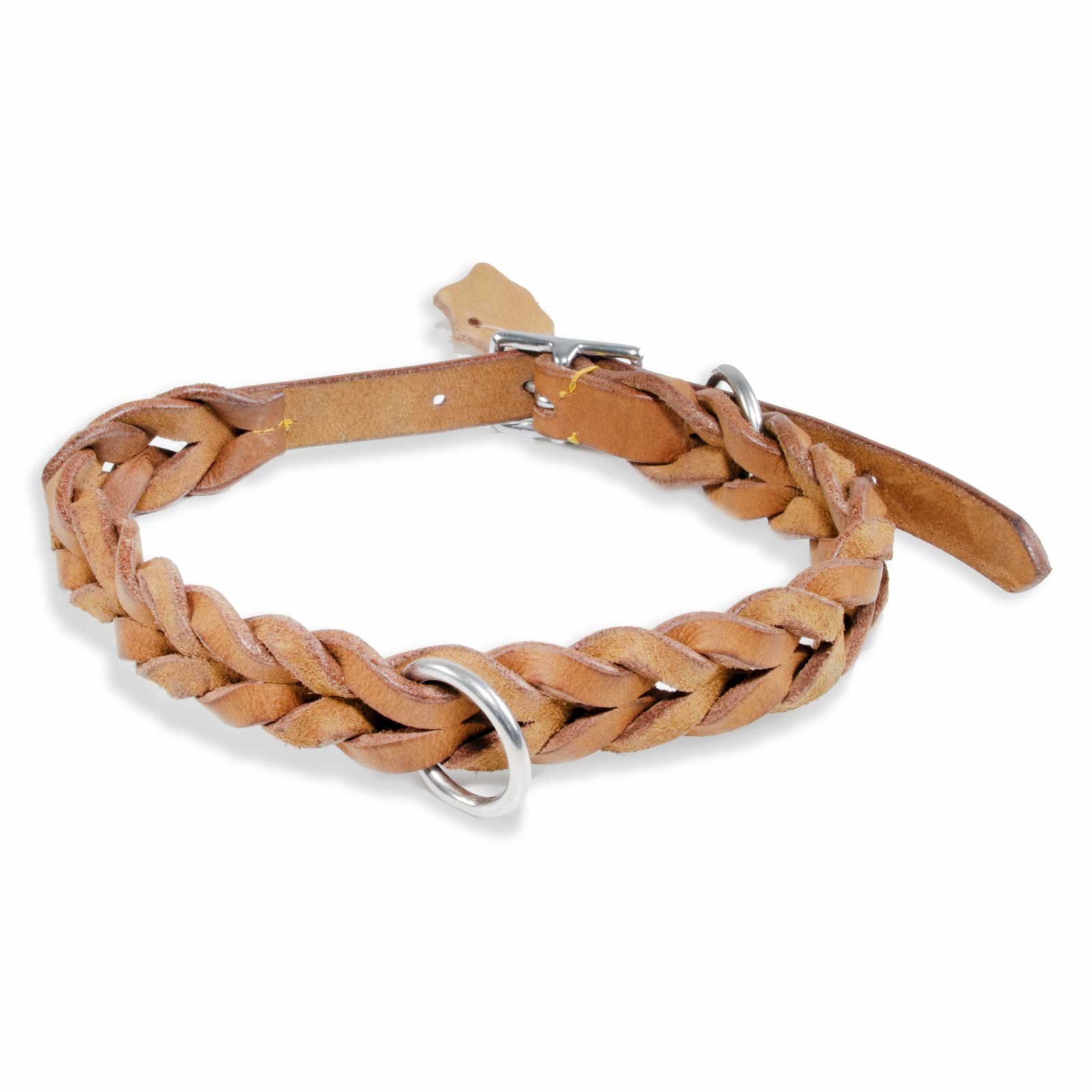 Hunde-Halsband Hundehalsband Leder Halsband Hund beige geflochten S-XS