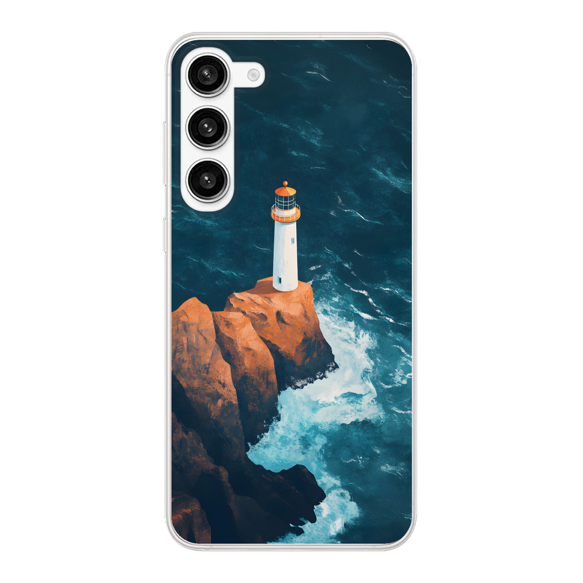MuchoWow Handyhülle für Samsung Galaxy S23 Plus Leuchtturm - Felsen - Meer - Wellen, Phone Case, Silikon, Schutzhülle Dünn