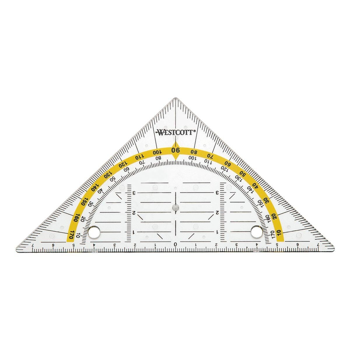 WESTCOTT Geodreieck, mit integrierter Abheftlochung, 14 cm Hypotenuse
