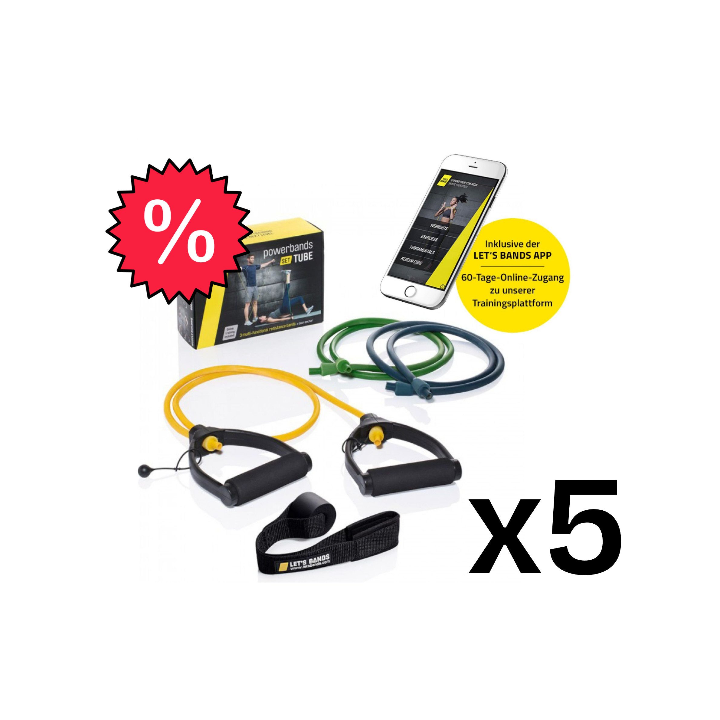 Trainingsbänder Let's Bands Powerbands Set Tube + GRATIS App
