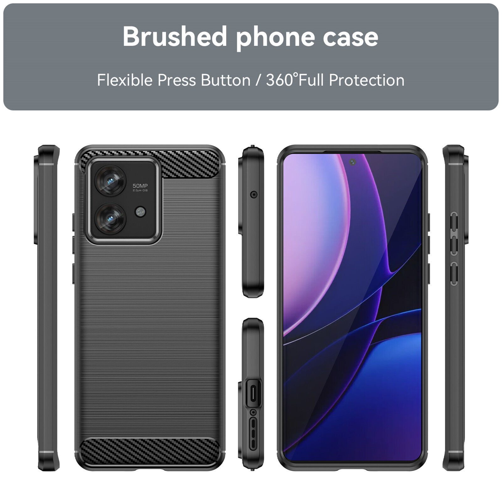 betterfon Handyhülle Carbon Hülle für Motorola Edge 40 Neo Backcover TPU Silikon Schwarz, Carbon-Look – stoßfestes Case mit Air-Cushion & Metall-Optik