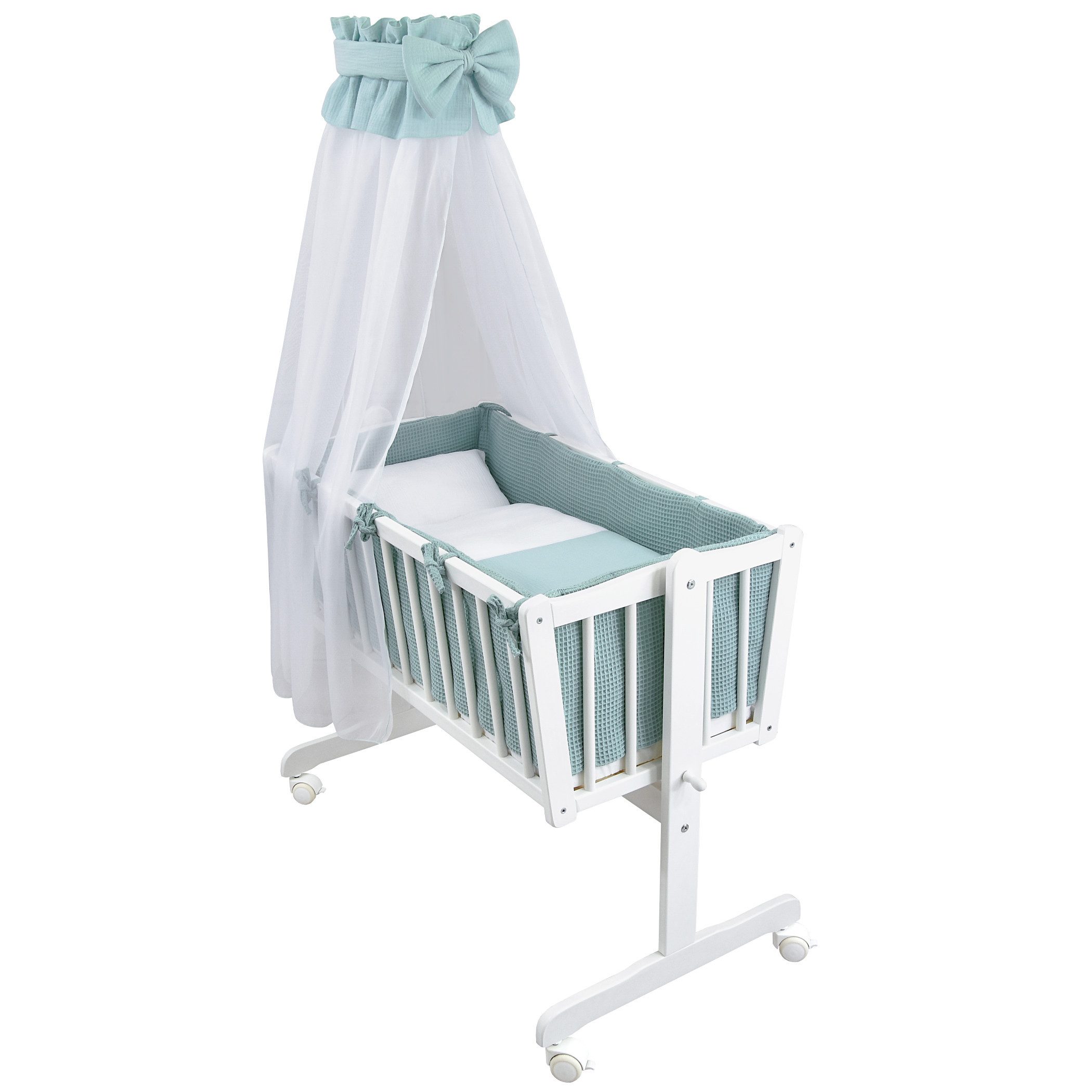 Baby-Delux Stubenbett Babywiege Komplettset Waffelpique Musselin, Schaukelw günstig online kaufen