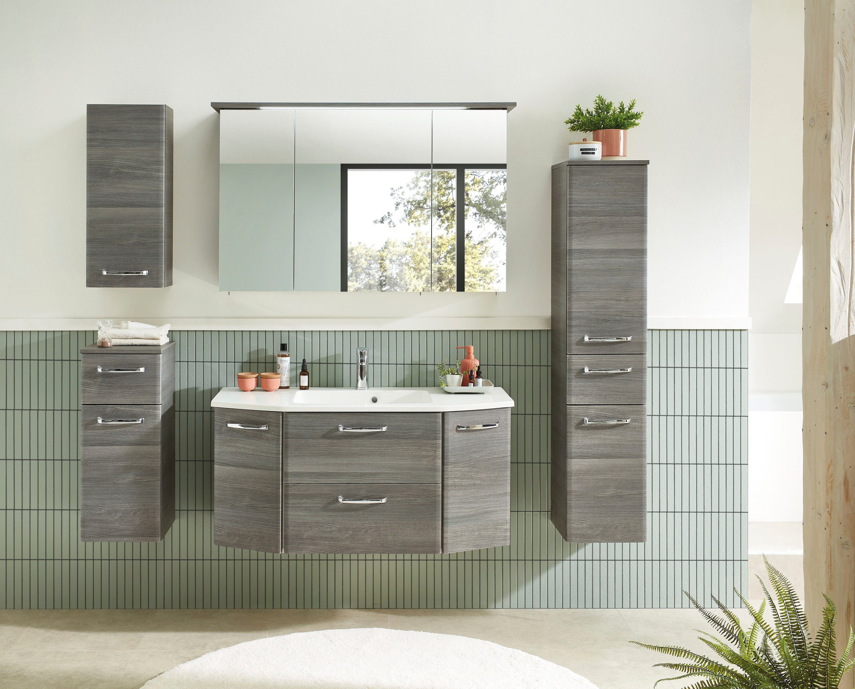 Saphir Badmöbel-Set Quickset 5-teilig, Mineralmarmor-Waschtisch und LED-Spi günstig online kaufen