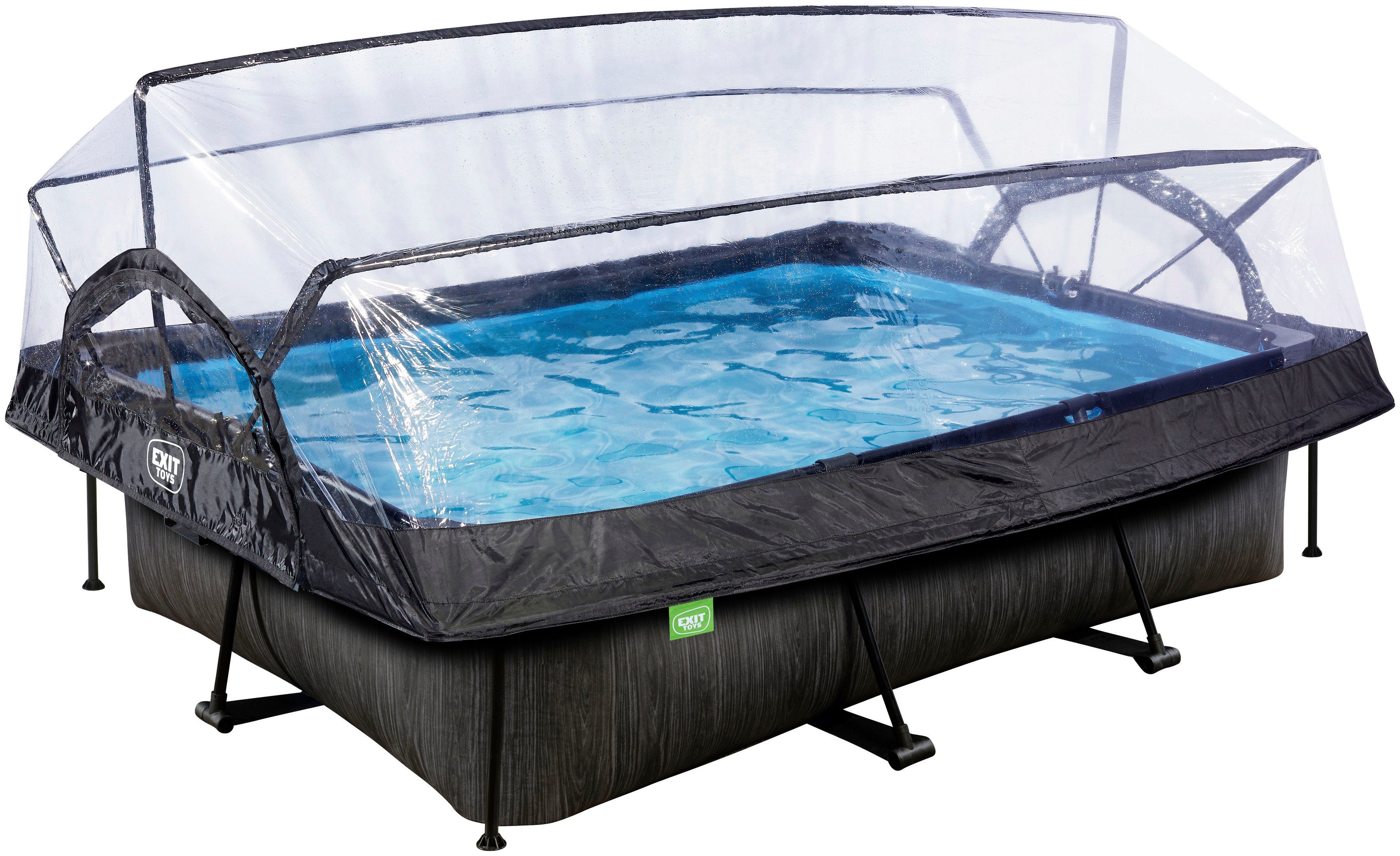 EXIT Framepool Black Wood Pool 300x200x65cm, mit Filterpumpe und Abdeckung - schwarz