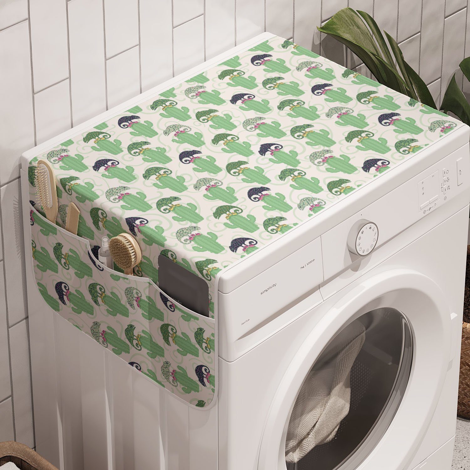 Kunst Anti-Rutsch-Stoffabdeckung Badorganizer für Waschmaschine und Cactus Saftig Chamäleon Trockner, und Abakuhaus