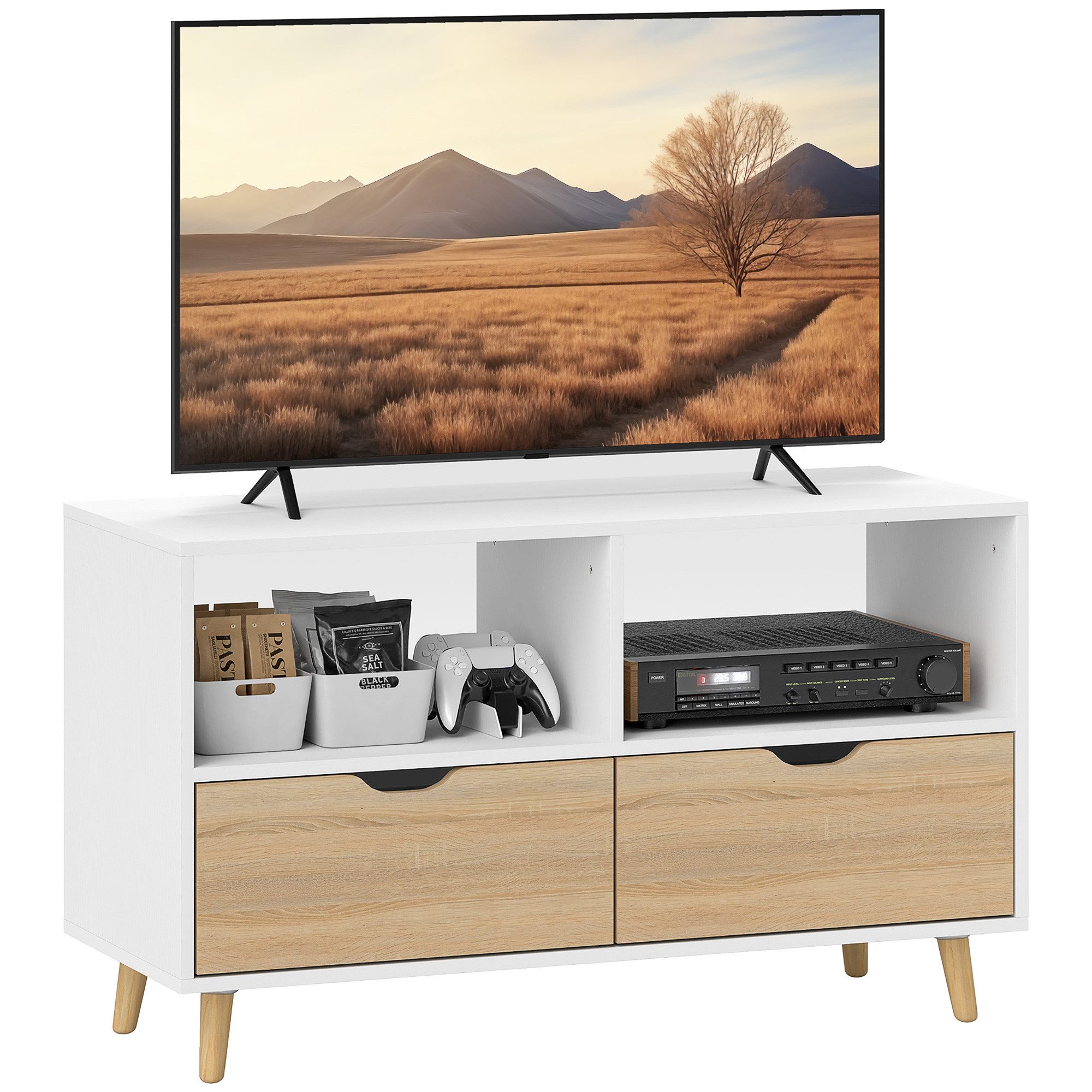 HOMCOM TV-Board TV Schrank Lowboard mit 2 Ablage, Schublade, 99 cm lang (TV günstig online kaufen