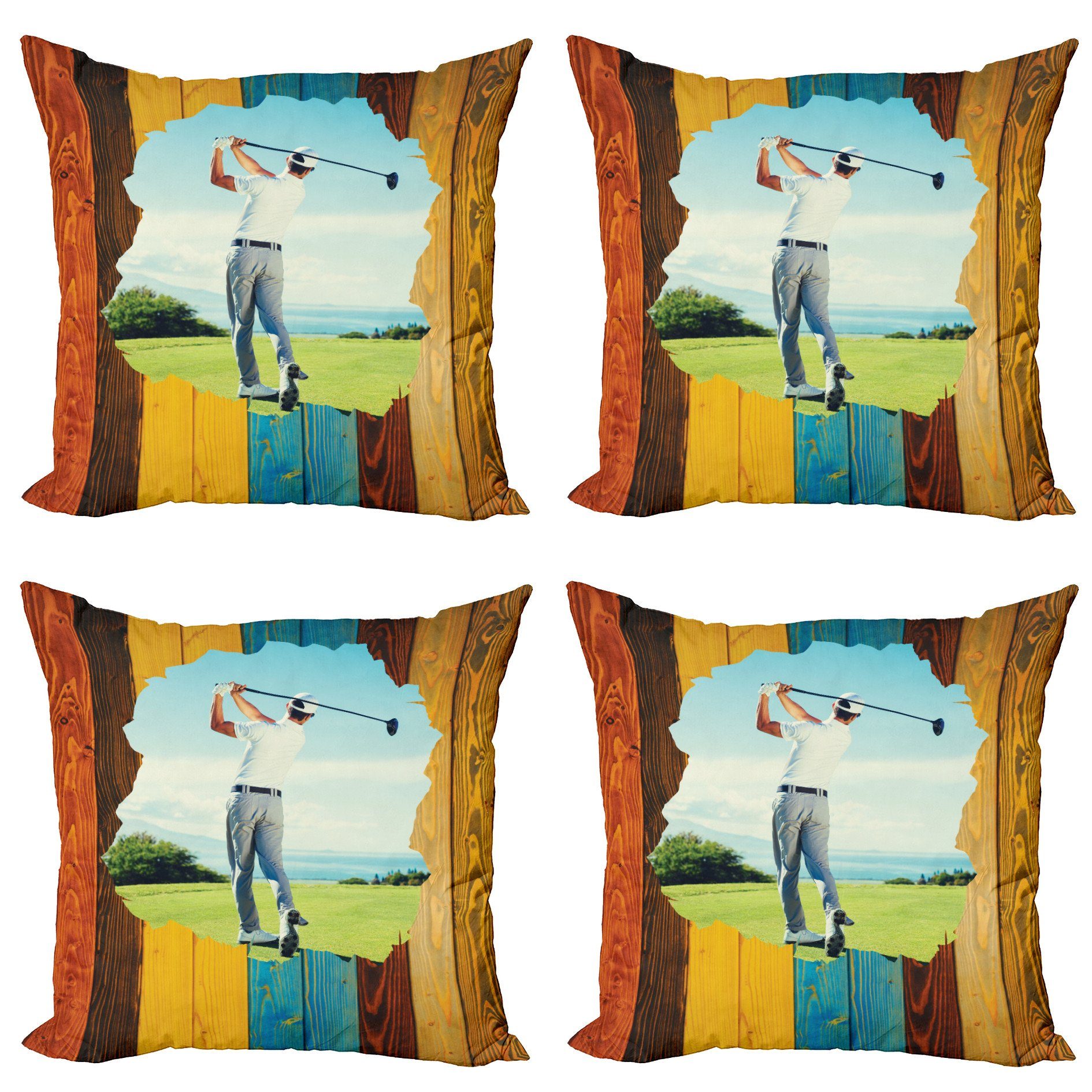 Kissenbezüge Modern Accent Doppelseitiger Digitaldruck, Abakuhaus (4 Stück), Wolf Rückansicht von Golfer Mann aus Holz