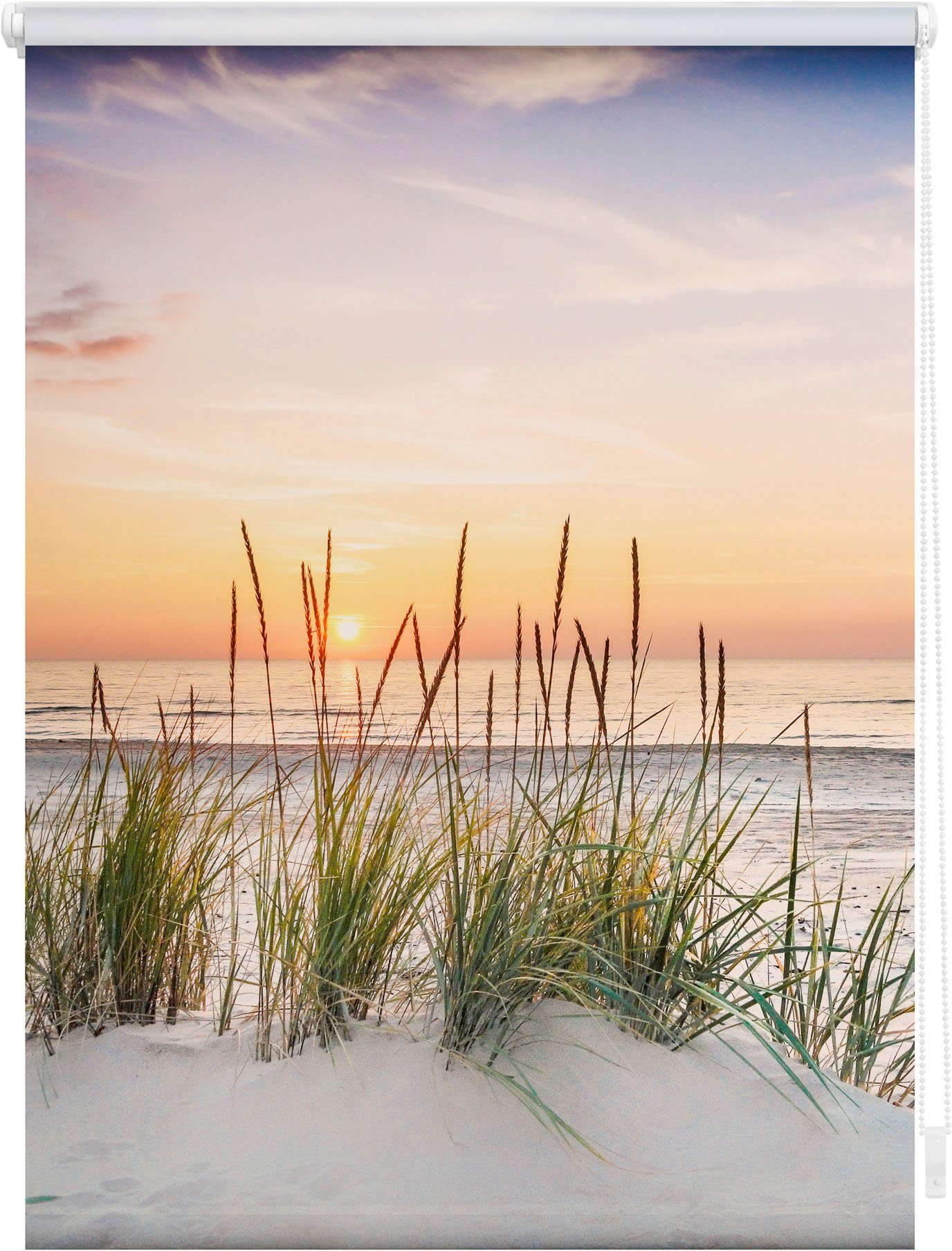 Weiß, freihängend, Seitenzugrollo Nordseestrand verdunkelnd, ohne - Verdunkelung, Rot Rollo Bohren, LICHTBLICK ORIGINAL, Klemmfix Klemmfix,