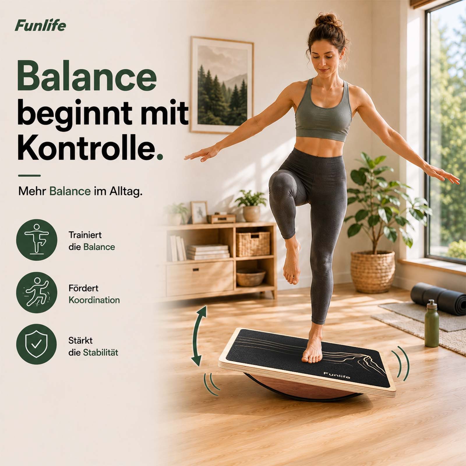 FunLife Balanceboard BERG & FLOW Design-Edition, 43 × 33 cm, rutschhemmend, bis 150 kg
