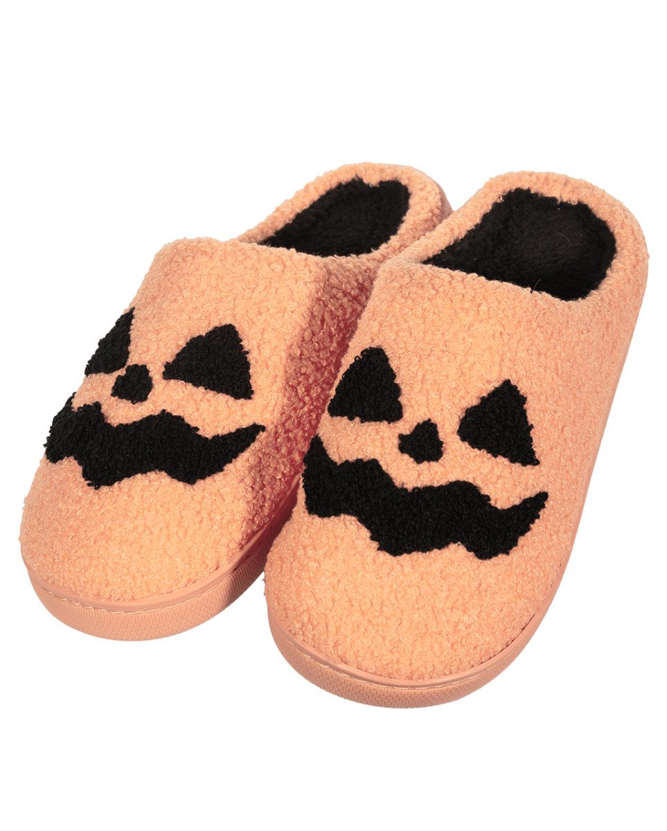 Horror-Shop Dekoobjekt Patellorange-Schwarze Halloween Hausschuhe mit Jac