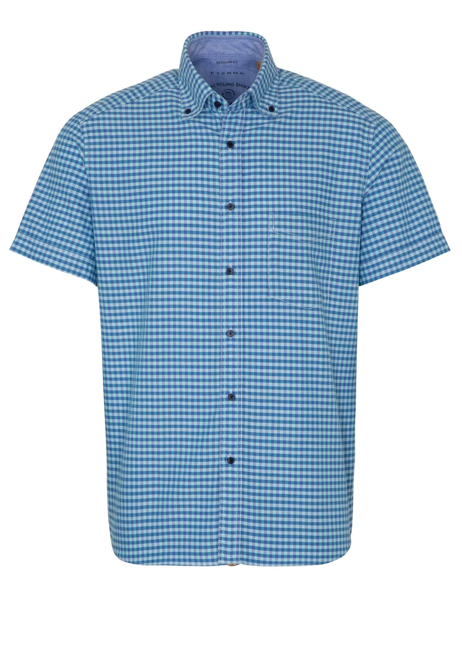 blau-türkis oxford Eterna Kurzarm SHIRT ETERNA Klassische Bluse REGULAR FIT Hemd UPCYCLING