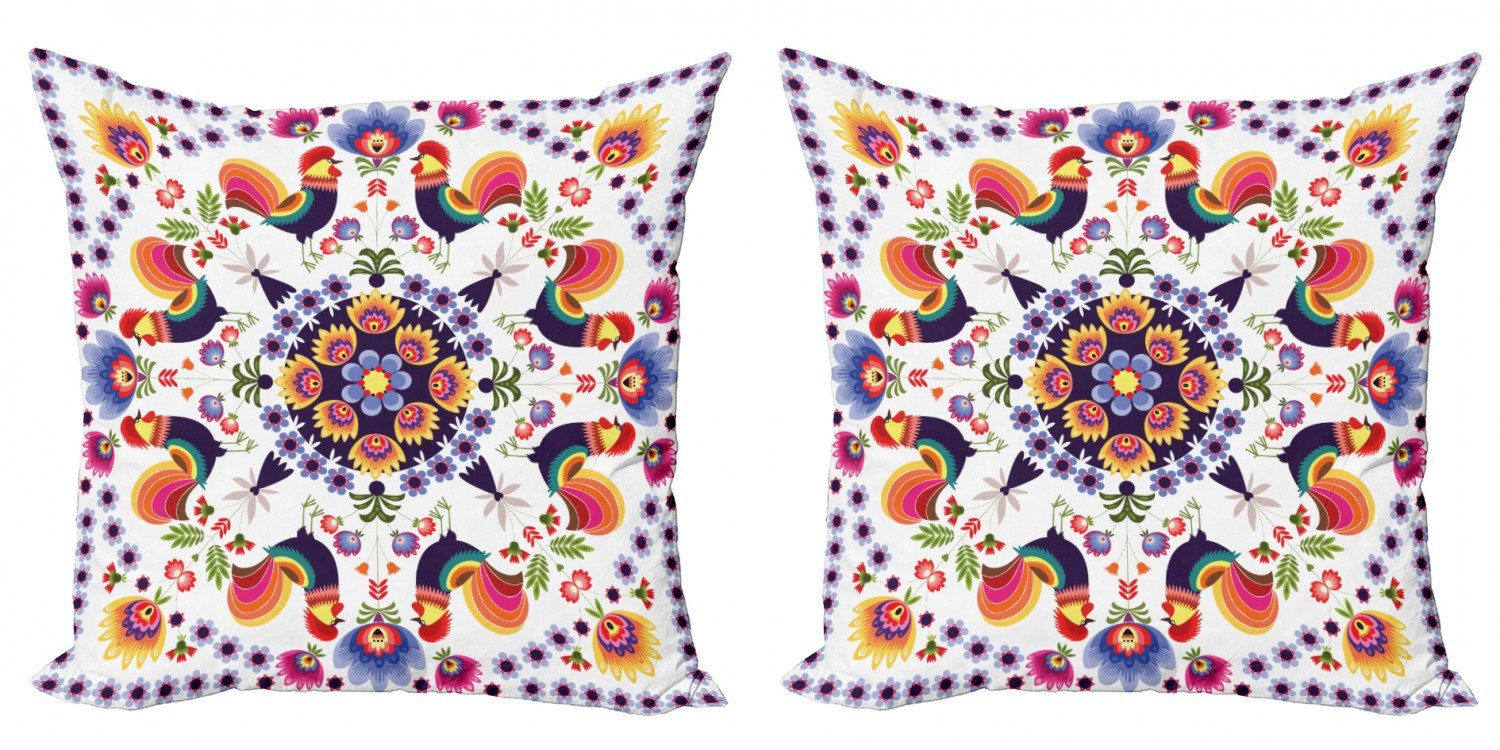 Kissenbezüge Modern (2 Doppelseitiger Accent Polnische folkloric Abakuhaus Digitaldruck, Stück), Blumen Volkskunst