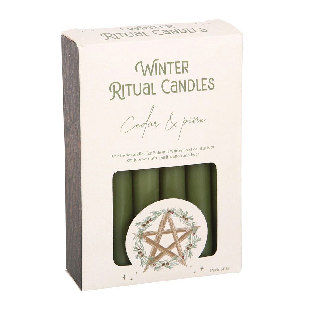 Something Different Duftkerze Winter Ritual Kerzen-Set "Cedar & Pine" – 12er Set mit Pentagramm