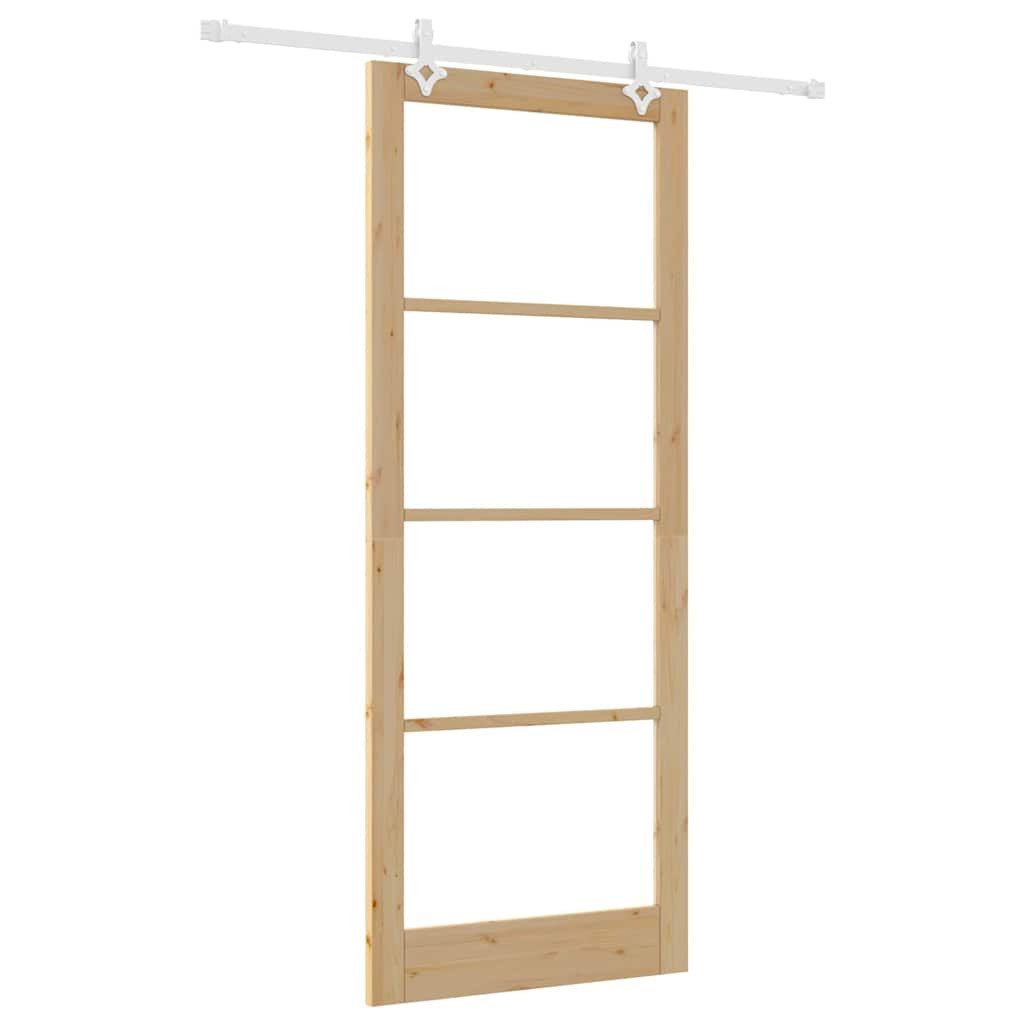 vidaXL Haustür Schiebetür Natur 93 x 232 cm Massivholz Kiefer und Glas (1-St)