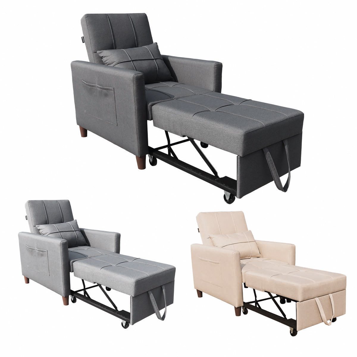 AMBINESS Schlafsofa 3in1, Einsitzer oder Zweisitzer, Sofa, Chaise Longue und Gästebett, 3 Farben, Liegefläche 200cm, 220g/m² Leinenstoff