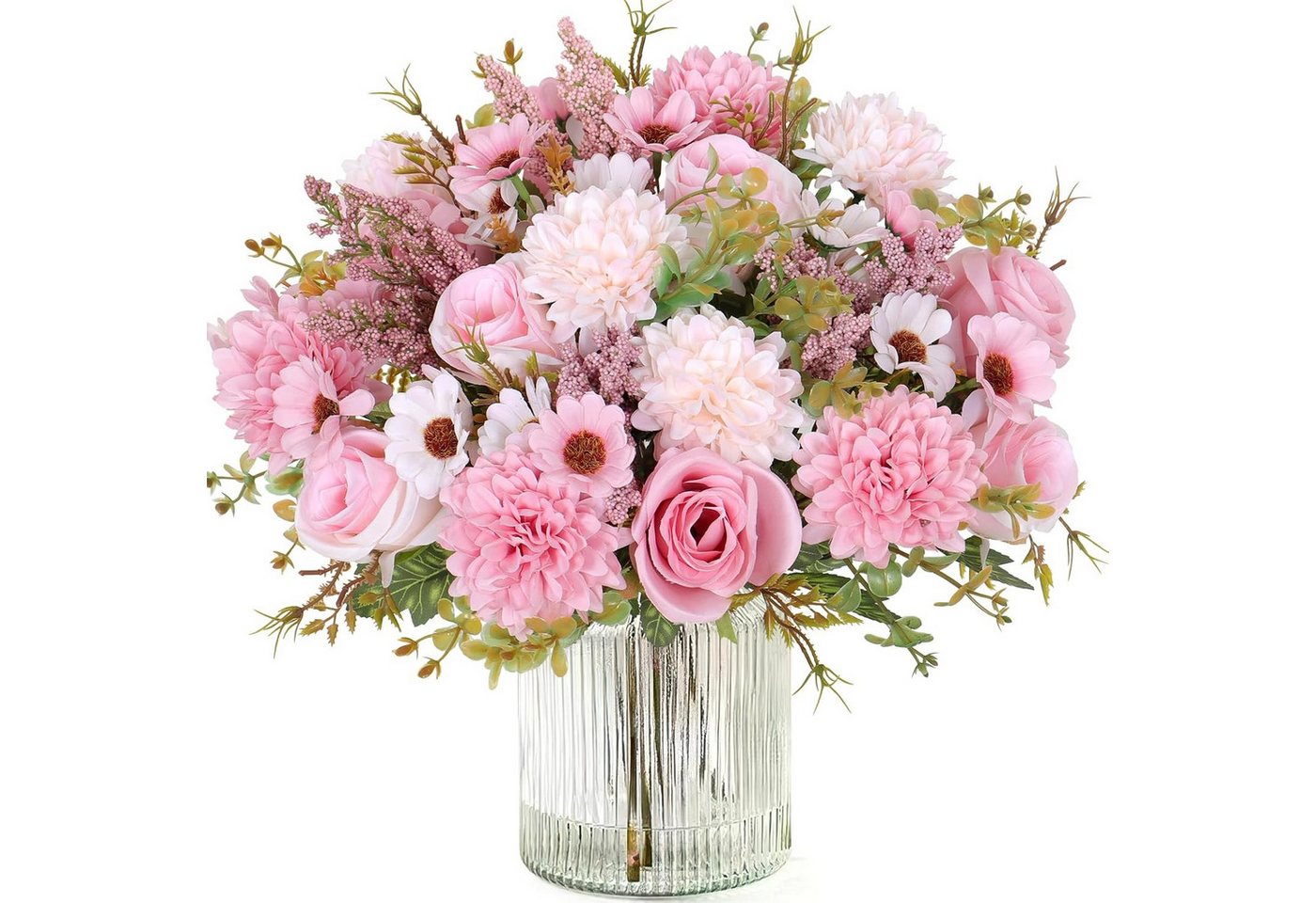Kunstblumenstrauß Künstliche Rosenblumen 2er-Set – Seidenblumenstrauß für Dekoration, FOUORTUNATE-BEE, Perfekt für Hochzeit, Party oder Heimdekoration in Rosa