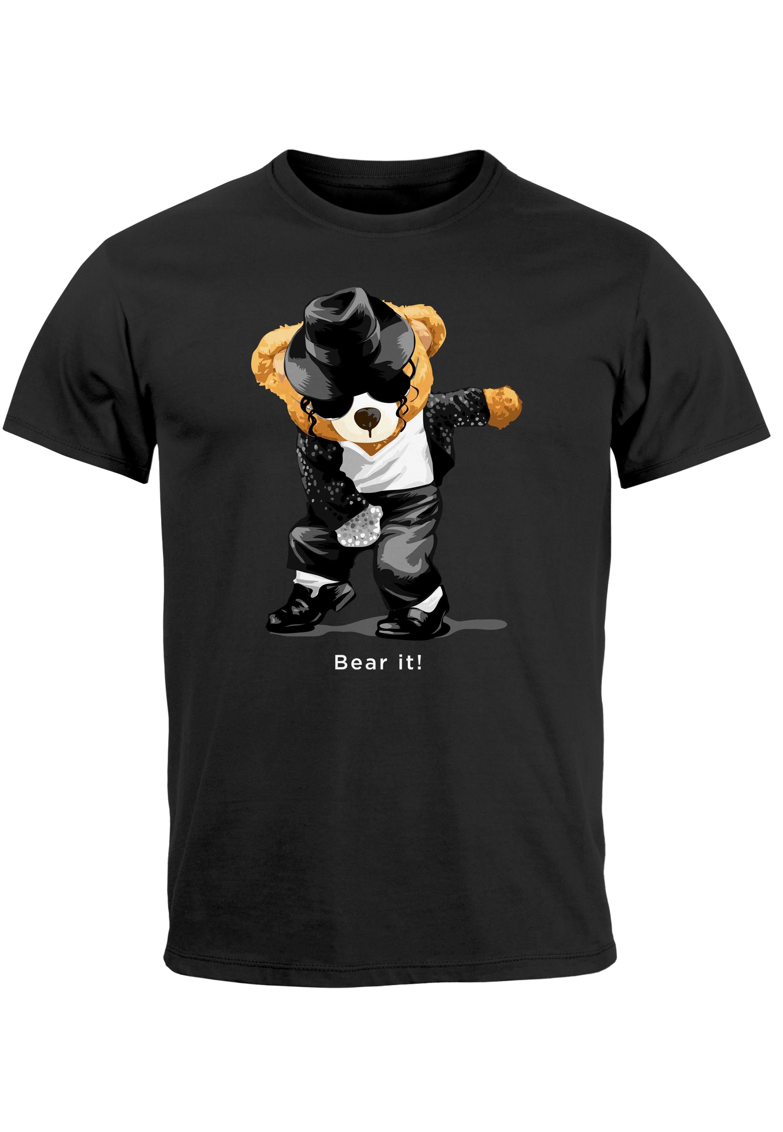 Neverless Print-Shirt Herren it! Bär Parodie T-Shirt Bear Print Bear Print Musik Auf mit Teddy schwarz Jackson