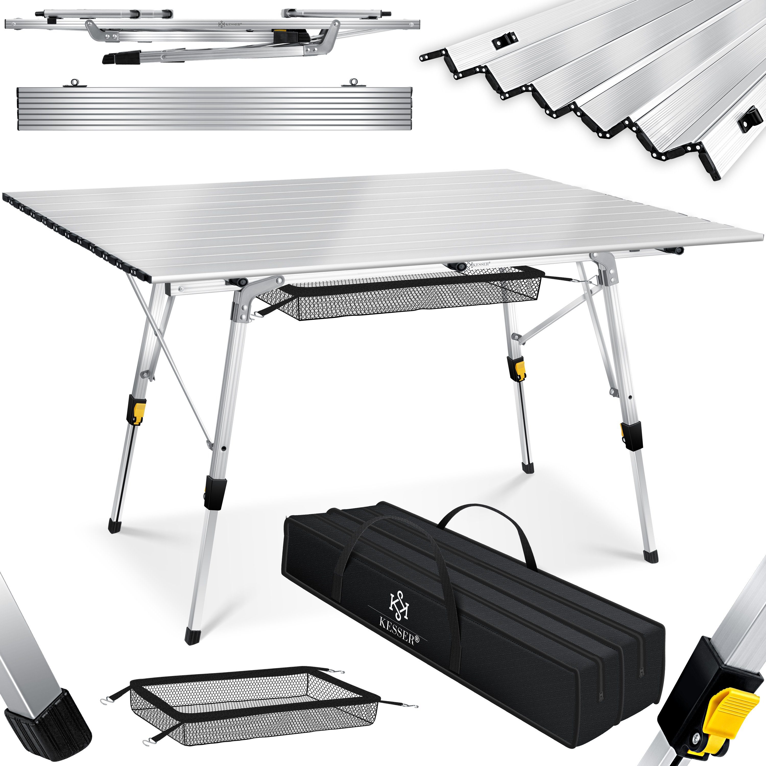 KESSER Campingtisch, Klapptisch faltbar & höhenverstellbar mit aufrollbarer Tisch-Platte