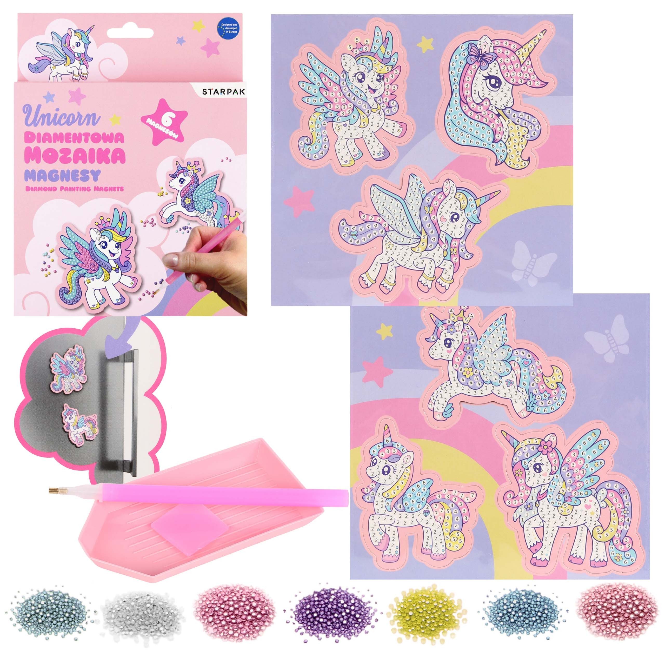 Stickerbuch Einhorn Kreativset, Stickerei, Diamantmosaik - Magnete, 900 Zirkone