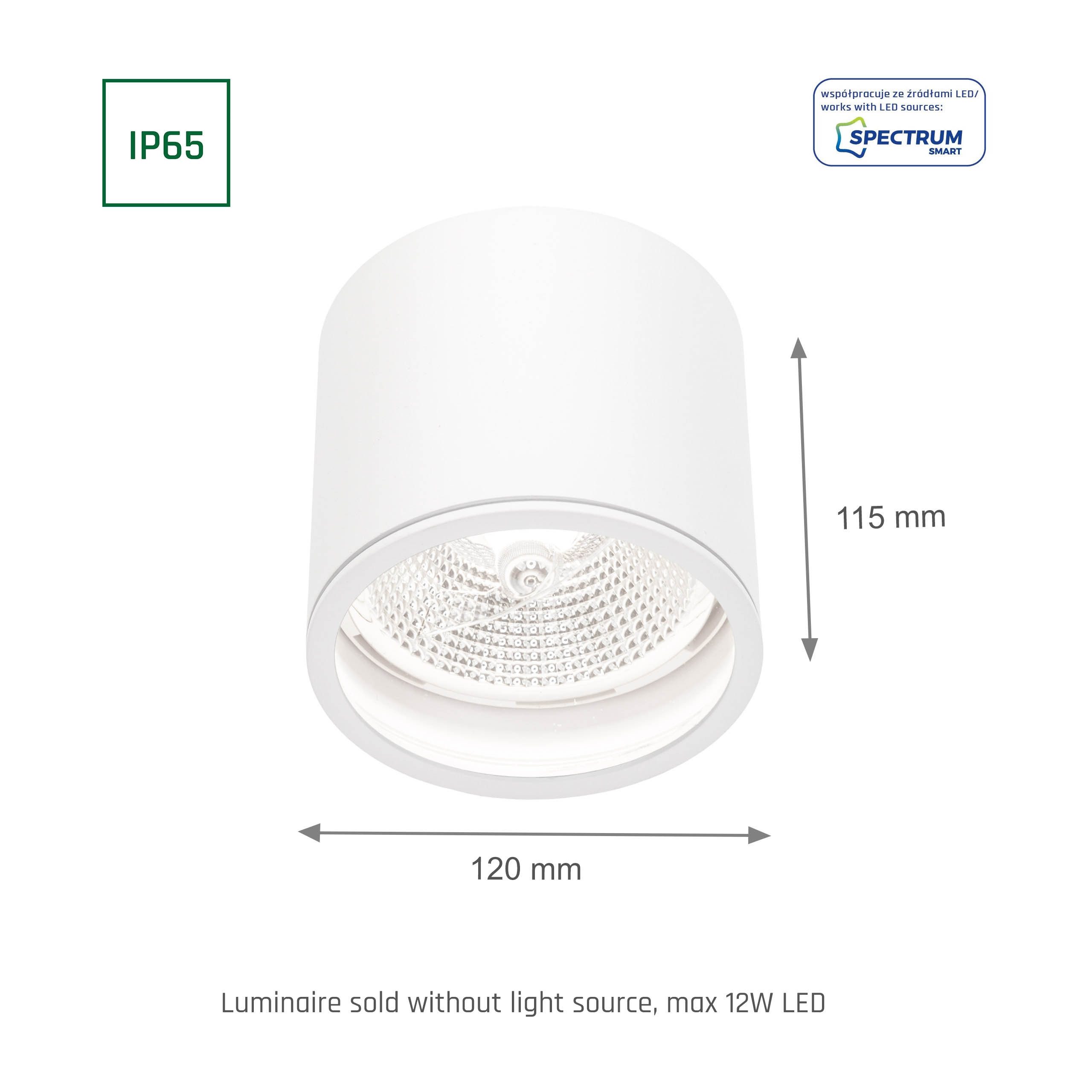 Spectrum Aufbauleuchte LED Chloe AR111 GU10 Außenleuchte weiß Deckenleuchte IP65 max.12W rund, Kein Leuchtmittelenthalten, Außenleuchte