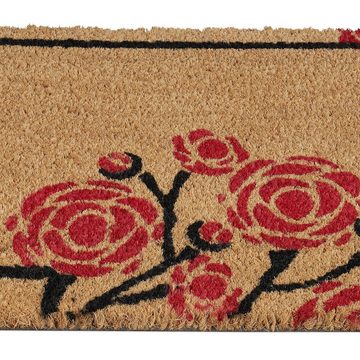 Fußmatte Fußmatte Kokos mit Rosen, relaxdays, Höhe: 15 mm