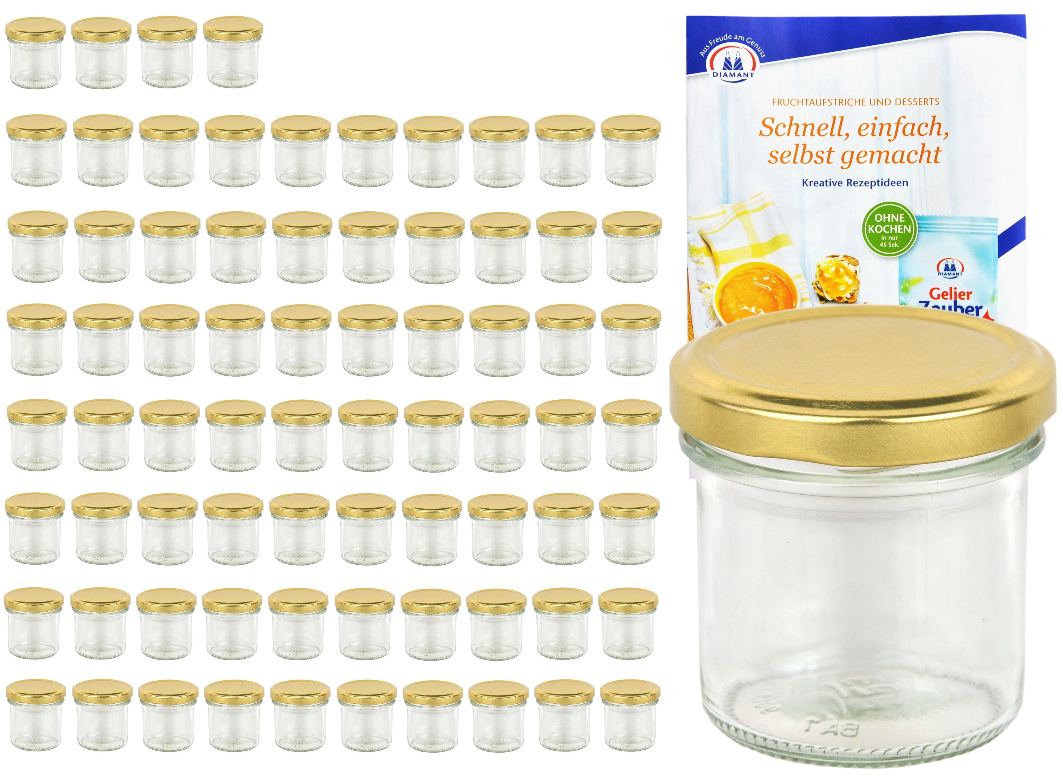 MamboCat Einmachglas 75er Set Sturzglas 167 ml To 66 goldener Deckel incl. Rezeptheft, Glas
