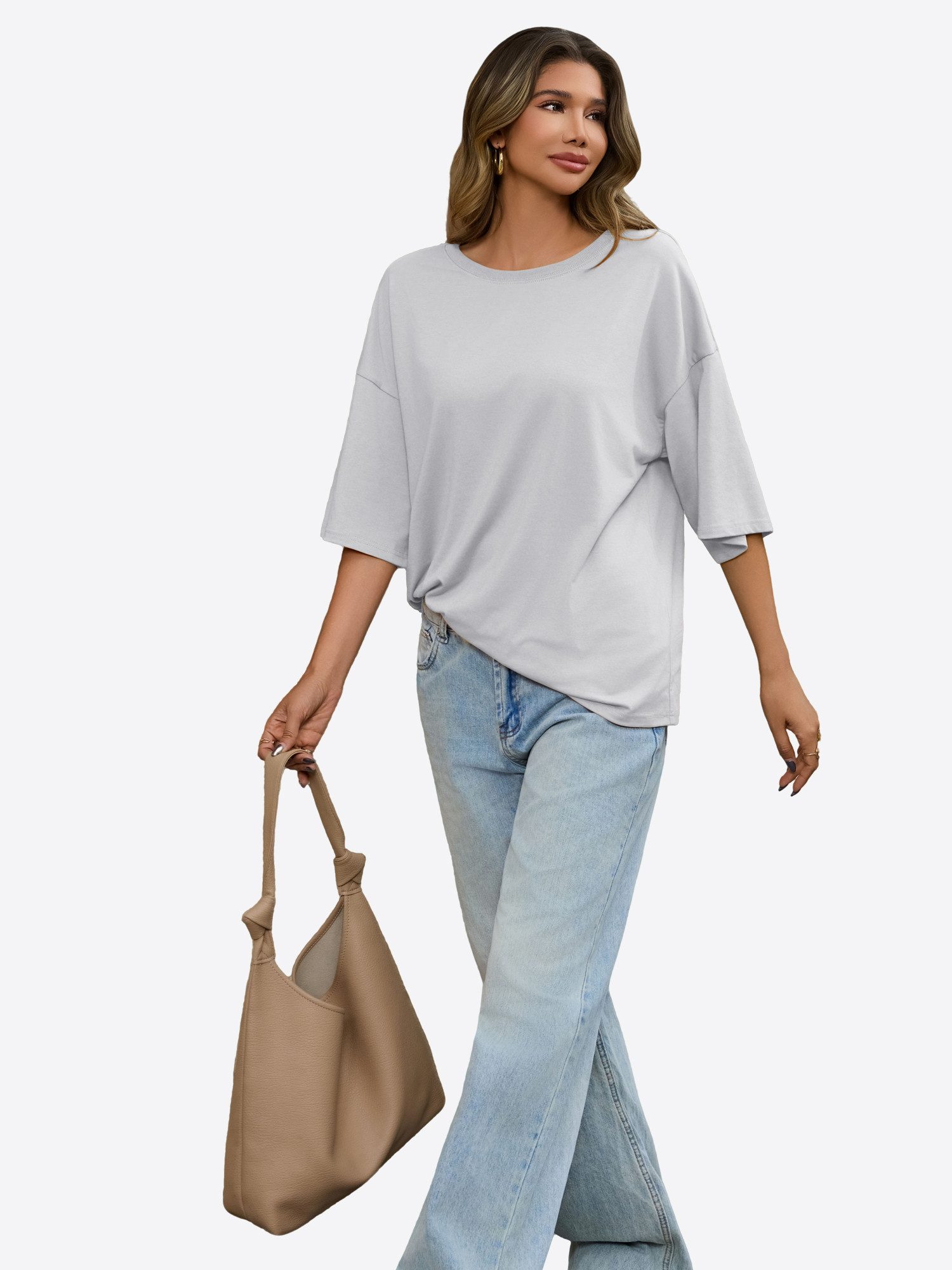 Imily Bela T-Shirt Damen Lässige Oberteile mit Rundhalsausschnitt (Packung, 1-tlg., 1per-Pack) einfarbig – Bild 4 von 5