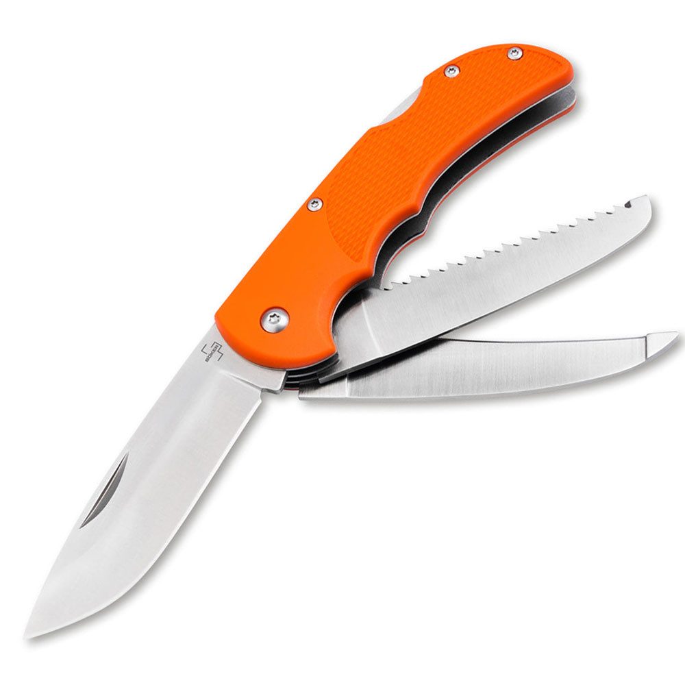 Böker Manufaktur Solingen Taschenmesser HL Triple Pocket Knife Jagdtaschenmesser - Orange Aufbruchmesser, inkl. Etui