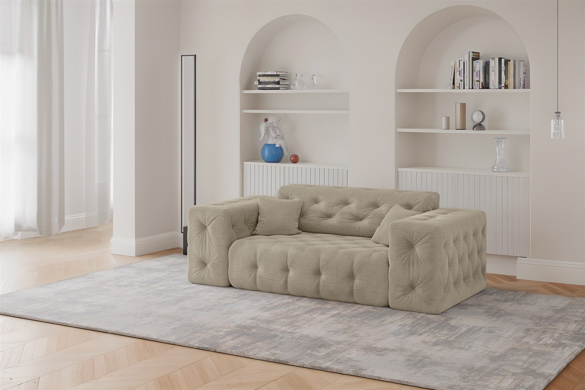 Fun Möbel 2-Sitzer Designersofa CHANTAL in Stoff Moly, Rundumbezug, inkl. 2 Zierkissen