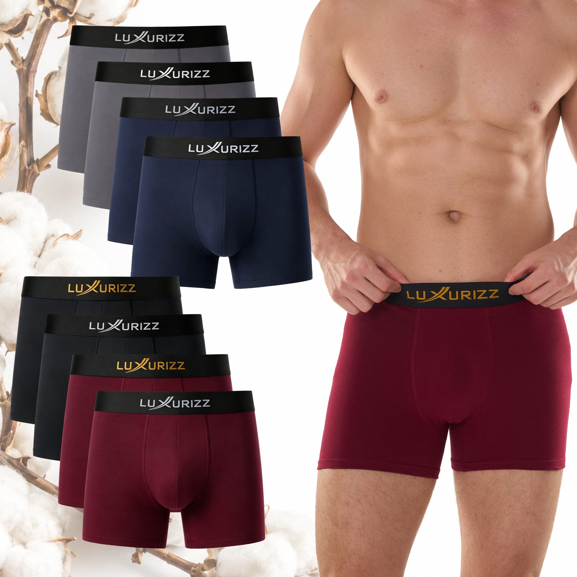 Luxurizz Boxershorts Herren Soft-Touch Baumwolle 8er Pack S-4XL (Packung, in Geschenk-Box)