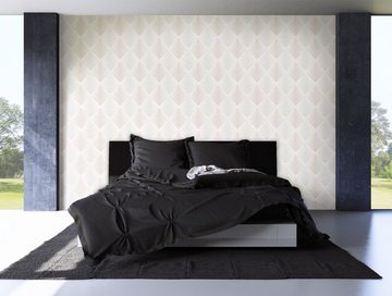 Newroom Vliestapete, Blau Tapete Grafik Geometrisch - Creme Grau Modern Linien für Büro Diele/Flur Schlafen