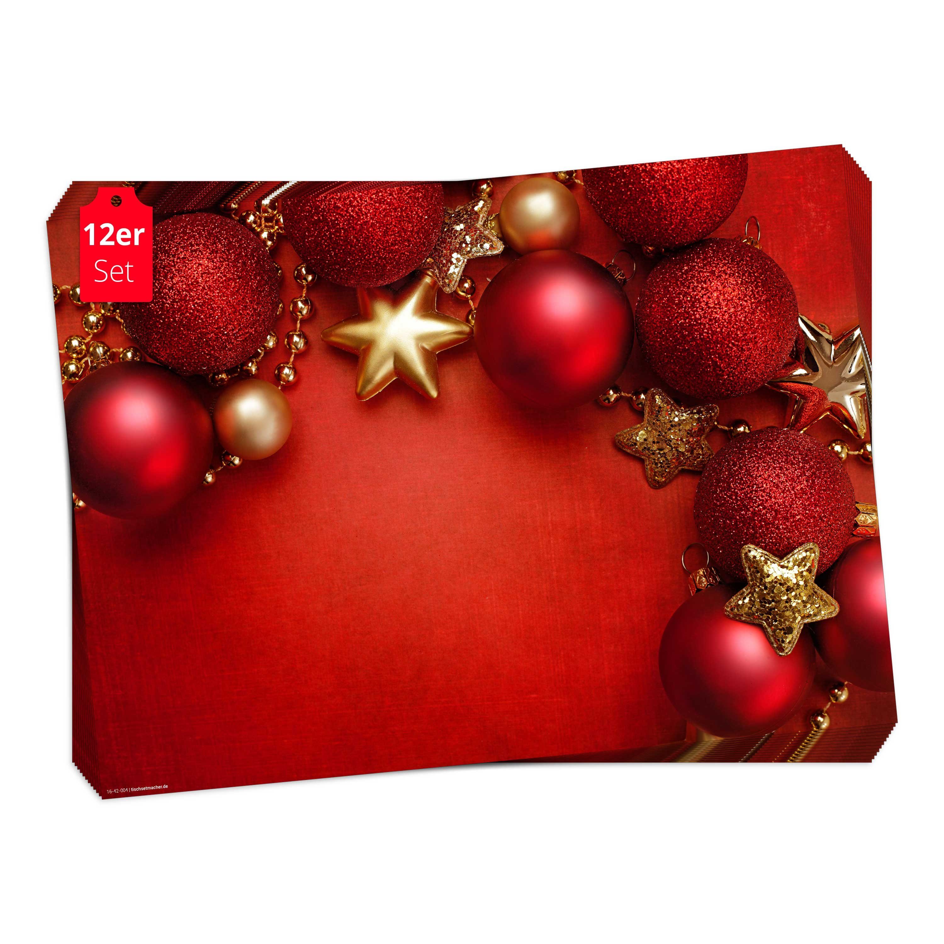 Tischsetmacher Platzset Tischsets I Platzsets - Weihnachten - Rote Kugeln rechts oben, (aus Naturpapier in Aufbewahrungsmappe, 12-St., 44 x 32 cm / rot), Made in Germany