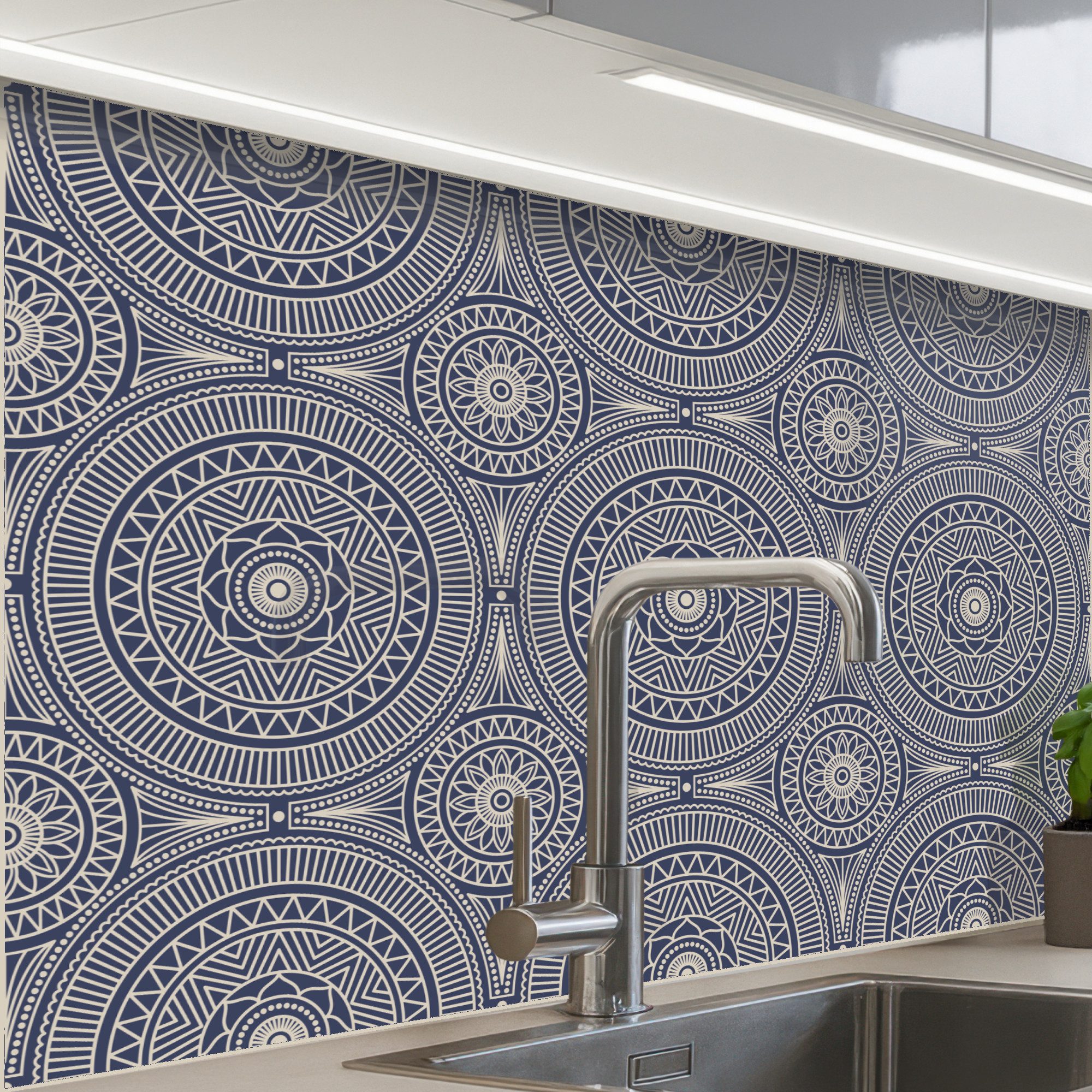 KitchenYeah Küchenrückwand Muster selbstklebend (keine Folie) Mandala - Blau - Muster - Abstrakt, (1-tlg), Spritzschutz, Küche, Rückwand, Küchenwand, Küchenfront, 30x20 cm