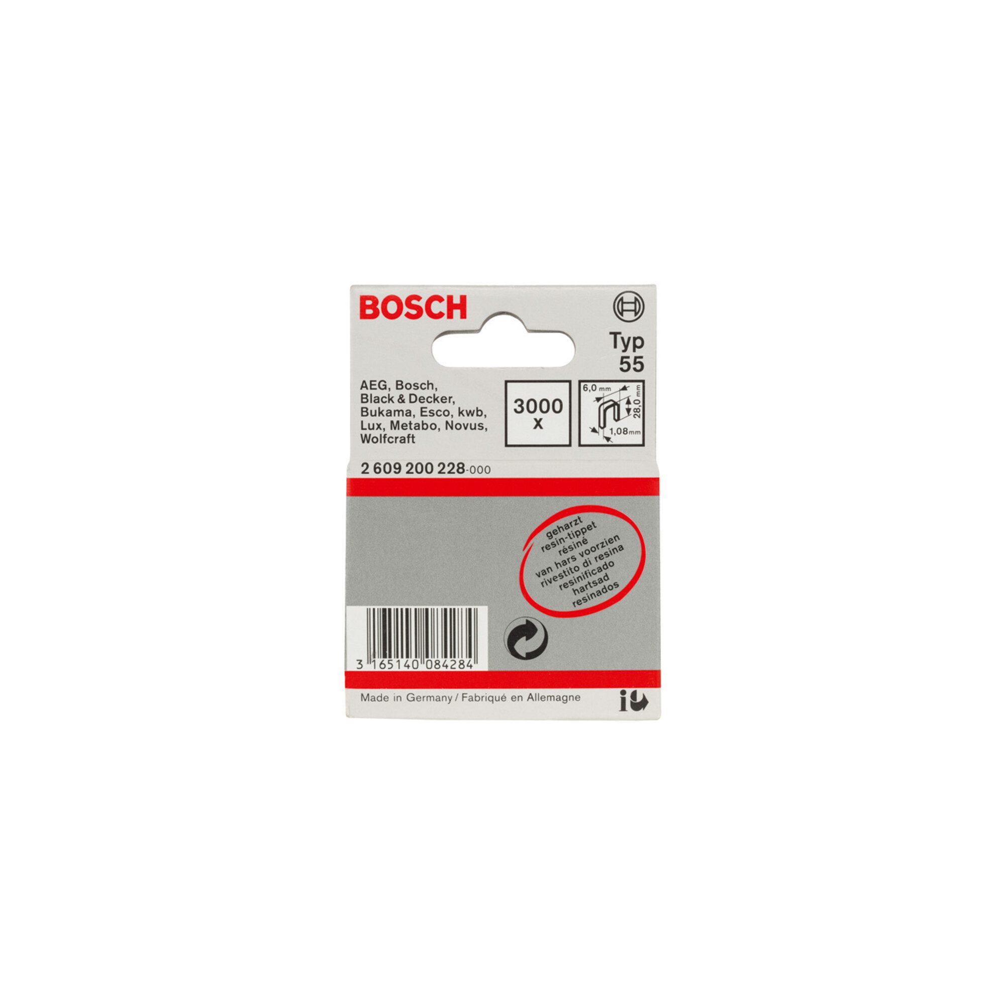 Bosch Professional Zubehör-Set Bosch Schmalrückenklammer Typ 55 geharzt 6 x 1,08 x 28 mm 3000 Stk